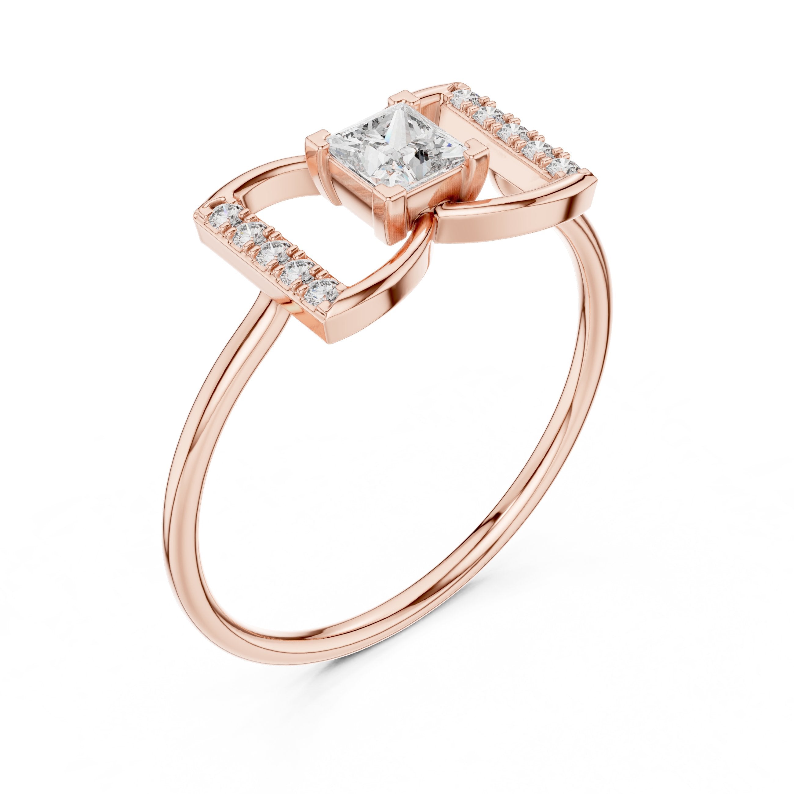 Princess Cut Diamond Geometric Engagement Ring in Rose Gold - VYKA Diamonds