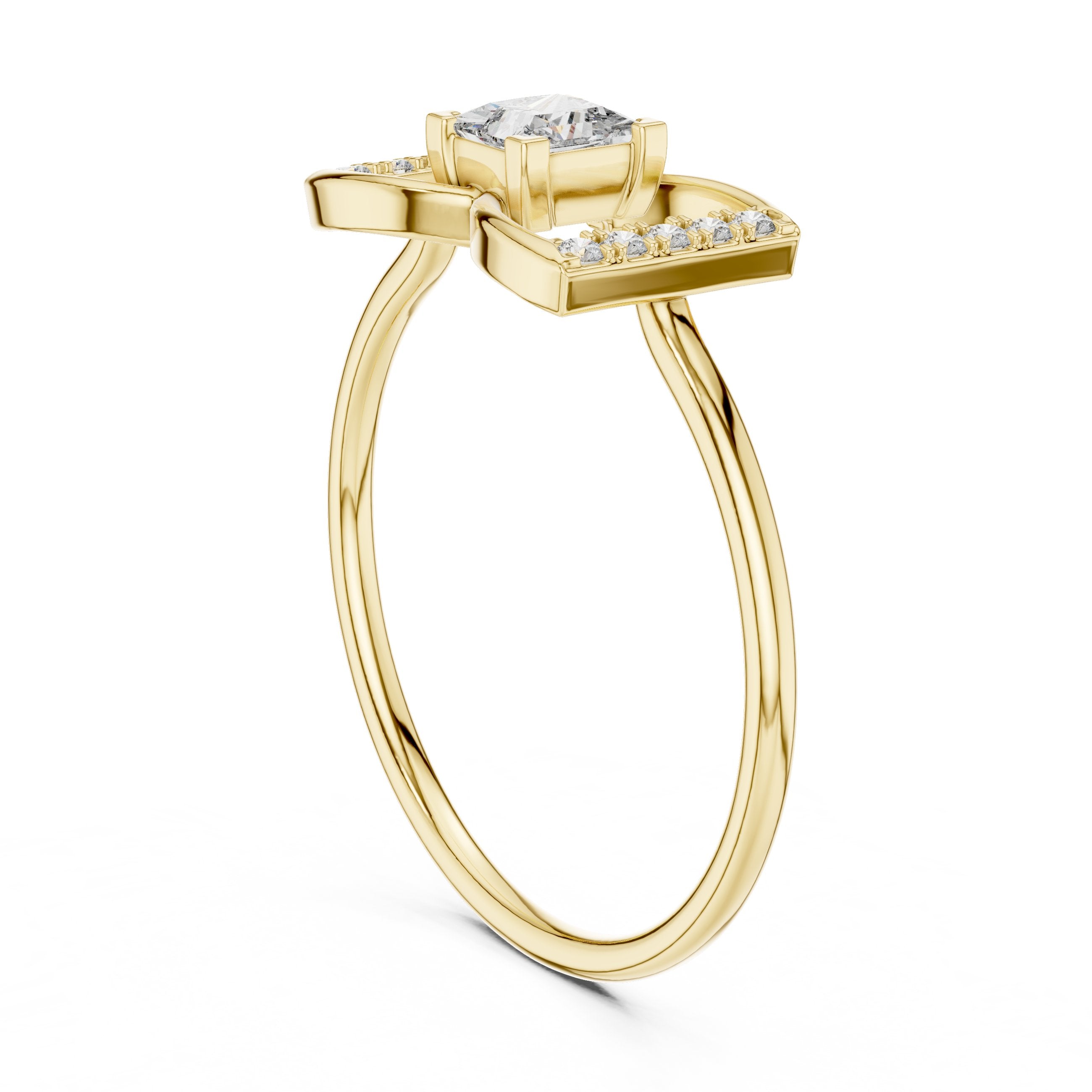Princess Cut Diamond Geometric Engagement Ring in Yellow Gold - VYKA Diamonds