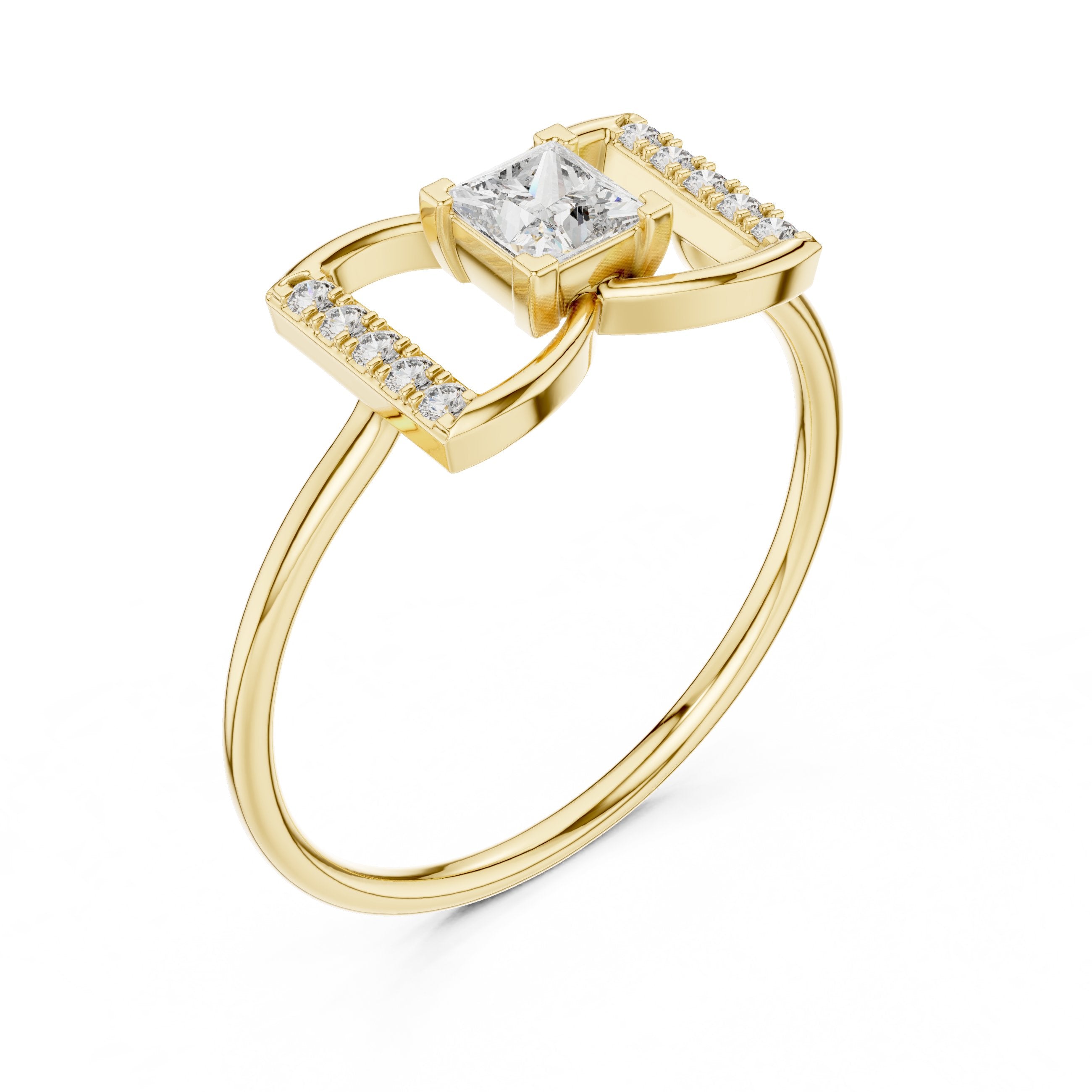 Princess Cut Diamond Geometric Engagement Ring in Yellow Gold - VYKA Diamonds