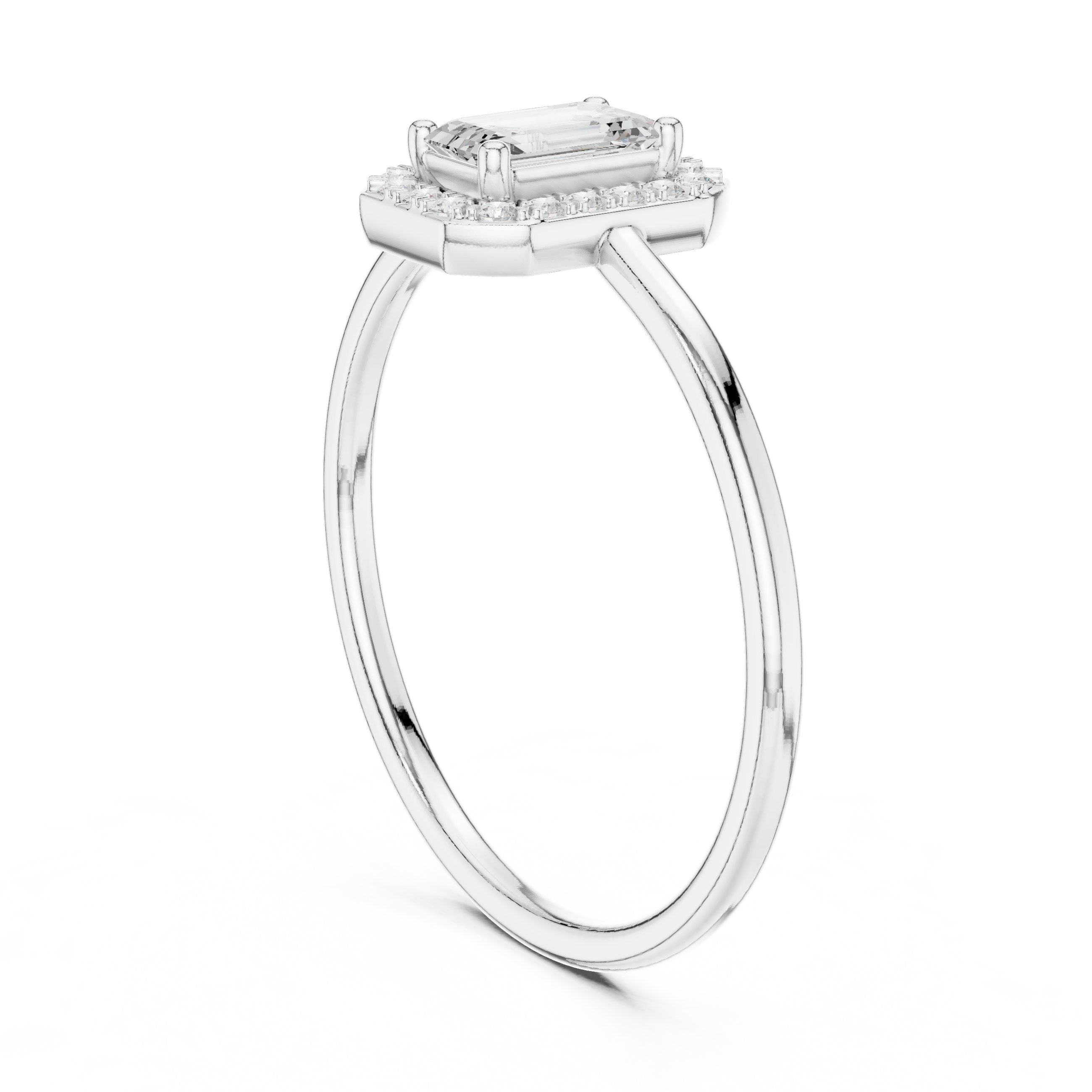Emerald Cut Diamond Halo Ring in White Gold - VYKA Diamonds