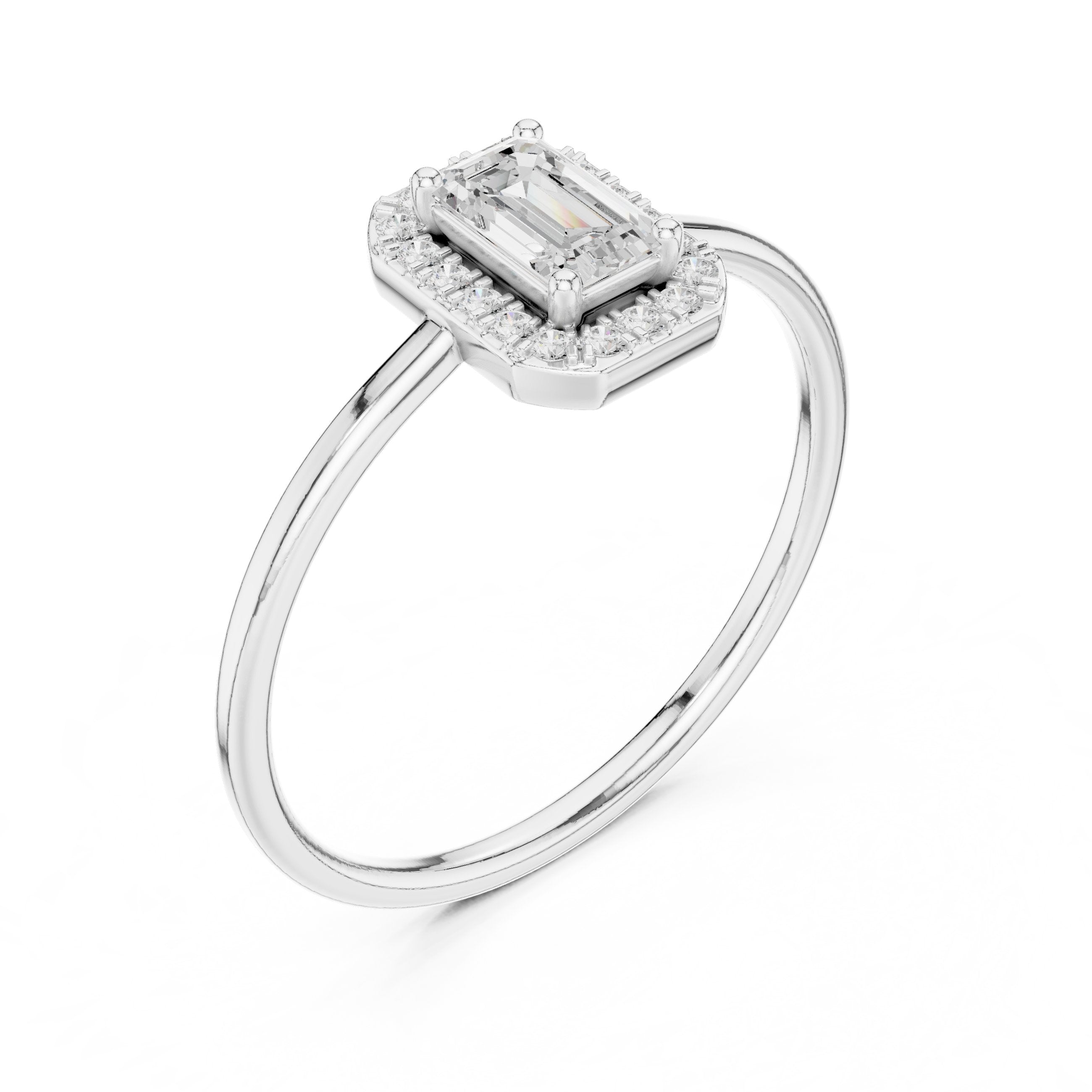 Emerald Cut Diamond Halo Ring in White Gold - VYKA Diamonds