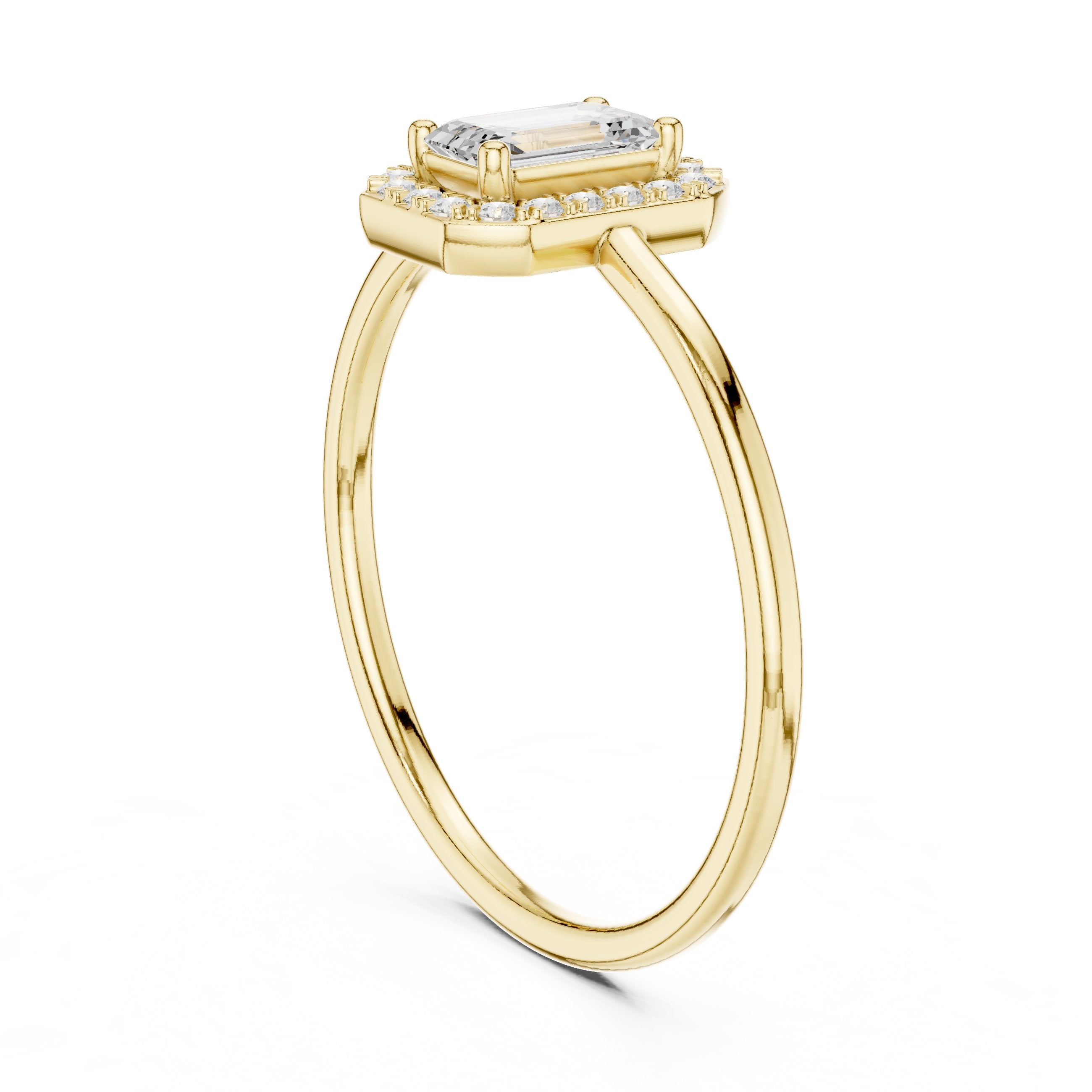 Emerald Cut Diamond Halo Ring in Yellow Gold - VYKA Diamonds