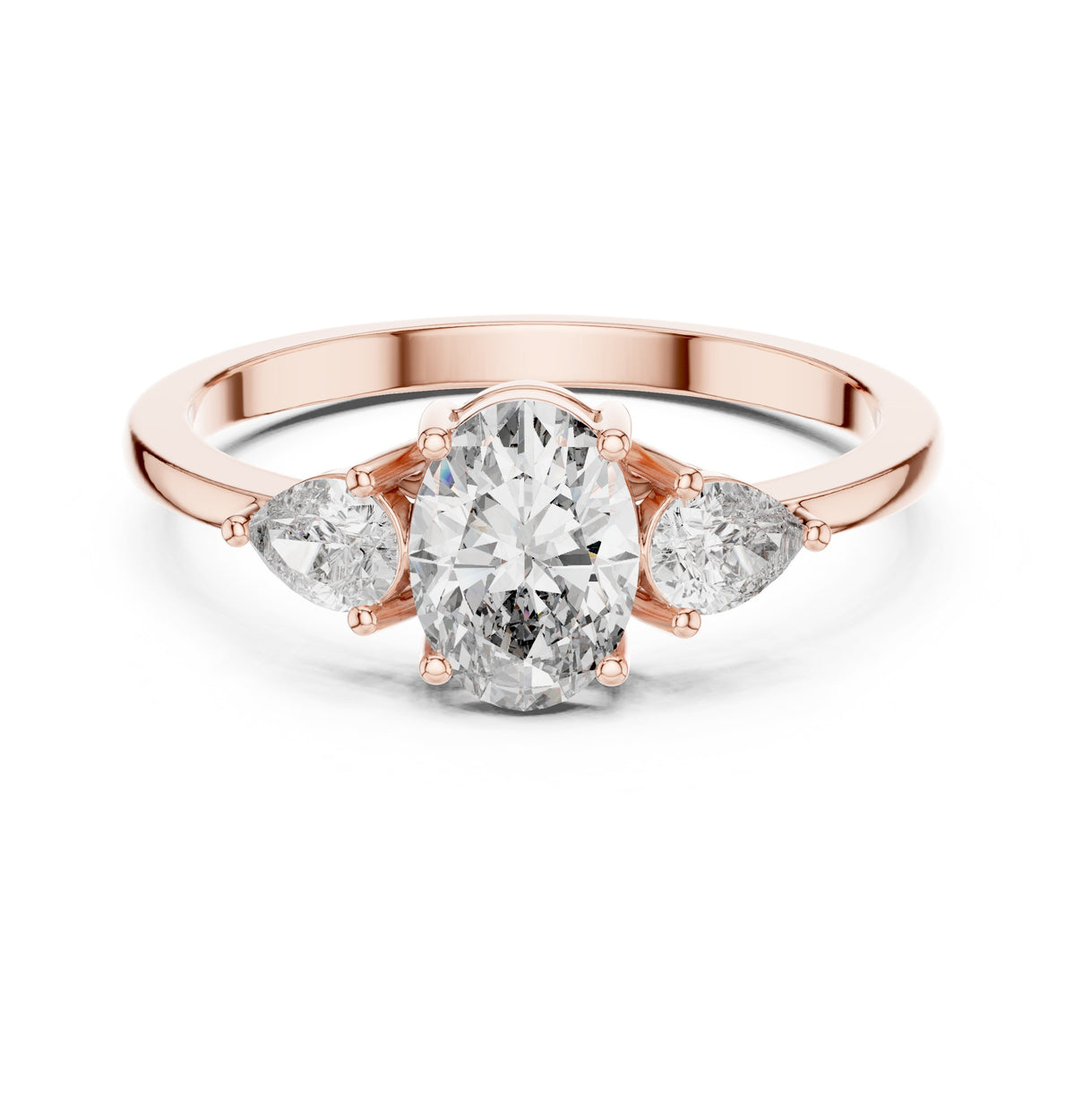 Oval Diamond Three Stone Engagement Ring with Pear Sides