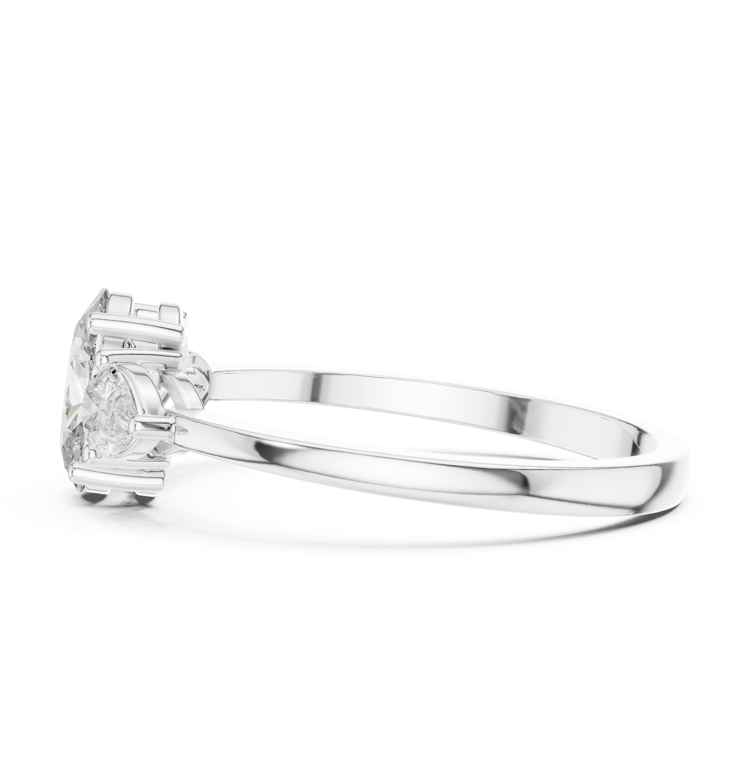Oval Diamond Three Stone Engagement Ring with Pear Sides in White Gold - VYKA Diamonds
