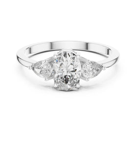 Oval Diamond Three Stone Engagement Ring with Pear Sides