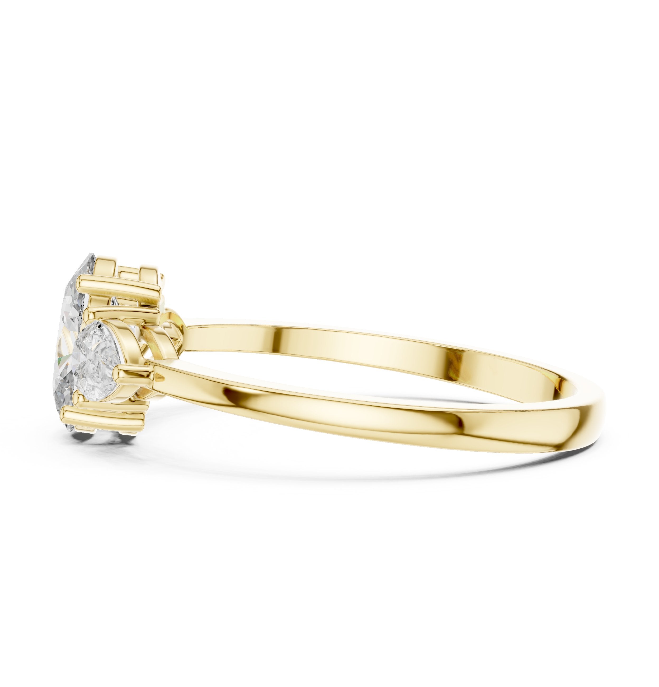 Oval Diamond Three Stone Engagement Ring with Pear Sides in Yellow Gold - VYKA Diamonds
