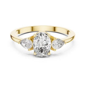 Oval Diamond Three Stone Engagement Ring with Pear Sides