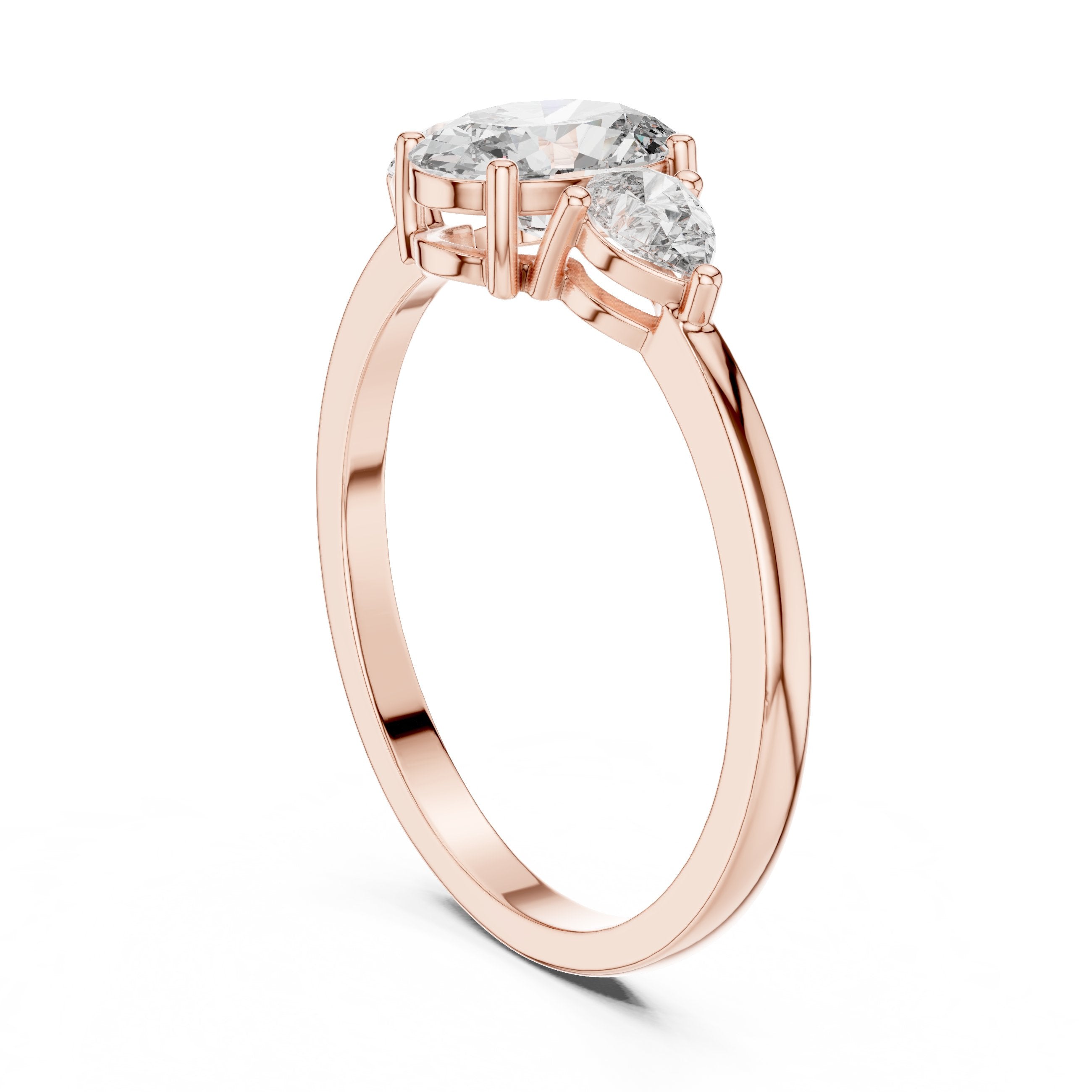 Oval Diamond Three Stone Engagement Ring with Pear Sides in Rose Gold - VYKA Diamonds