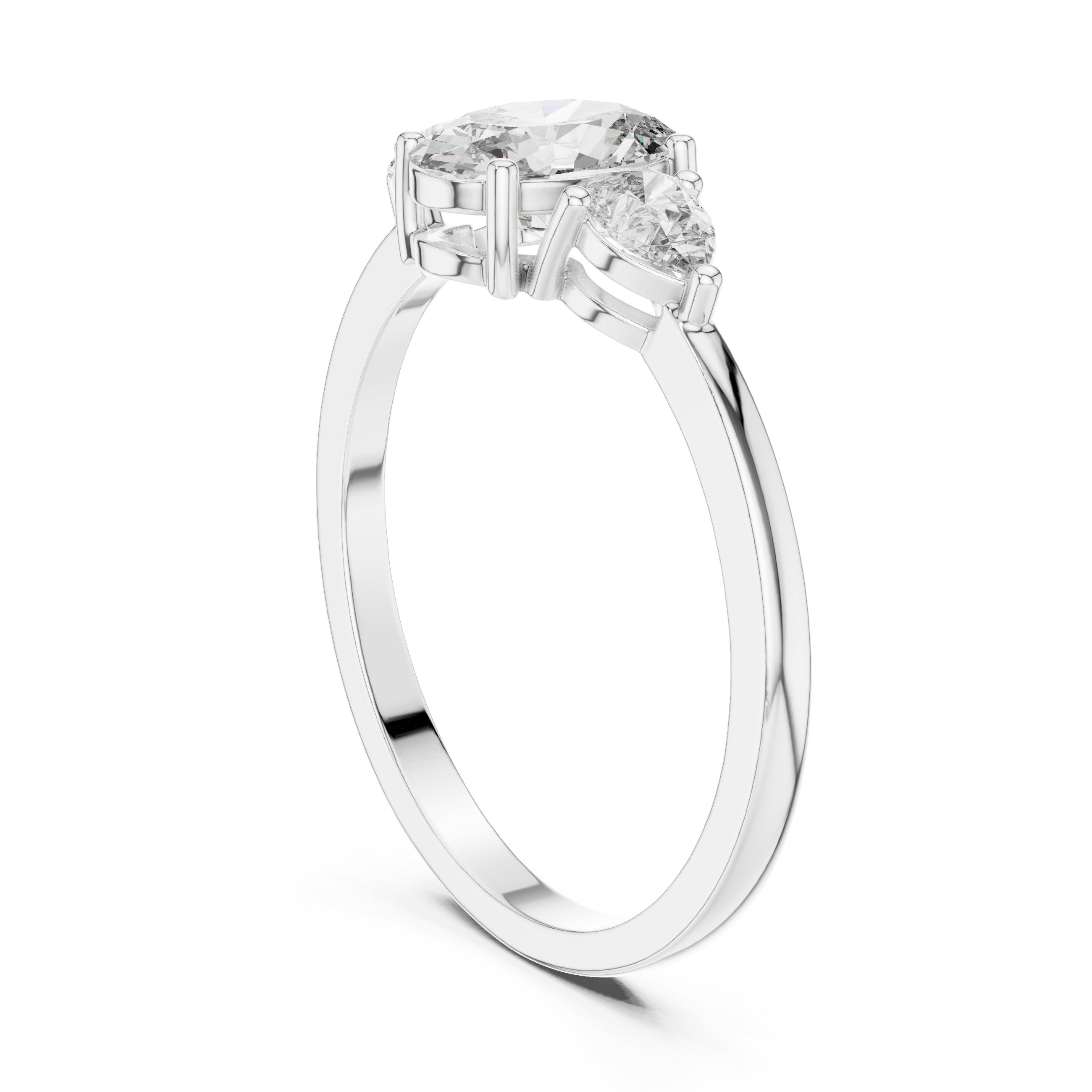 Oval Diamond Three Stone Engagement Ring with Pear Sides in White Gold - VYKA Diamonds