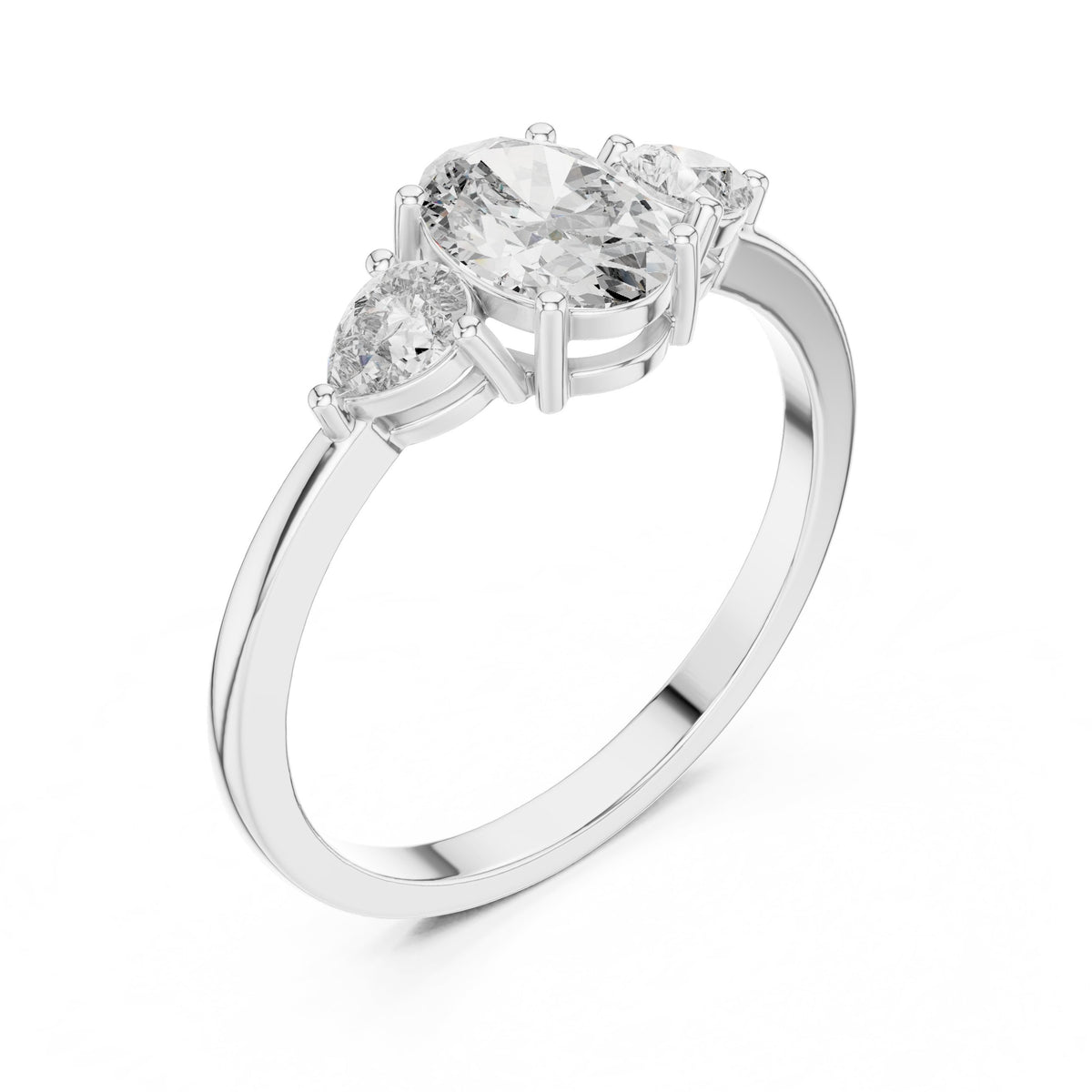 Oval Diamond Three Stone Engagement Ring with Pear Sides