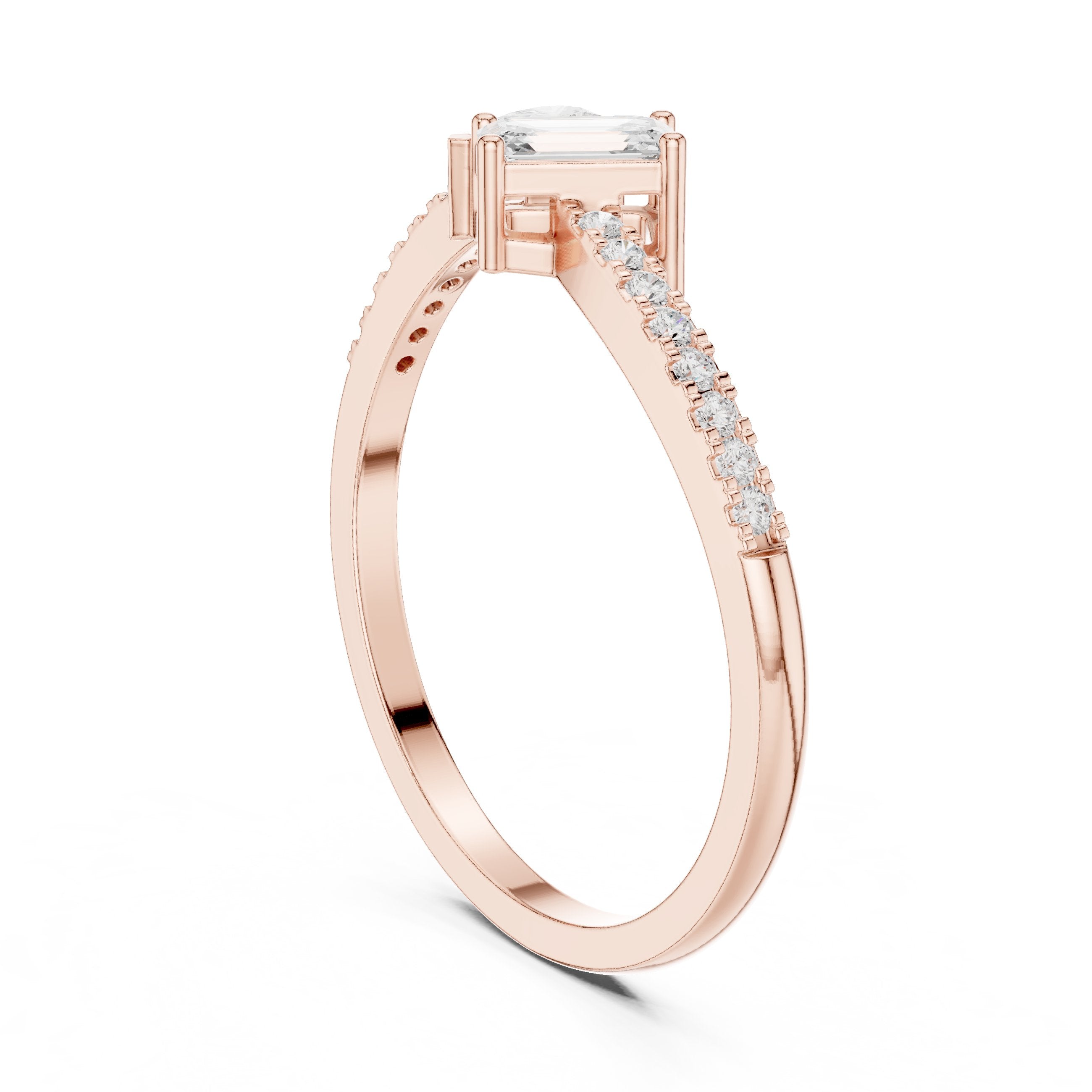 Pear and Emerald Cut Two Stone Ring in Rose Gold - VYKA Diamonds