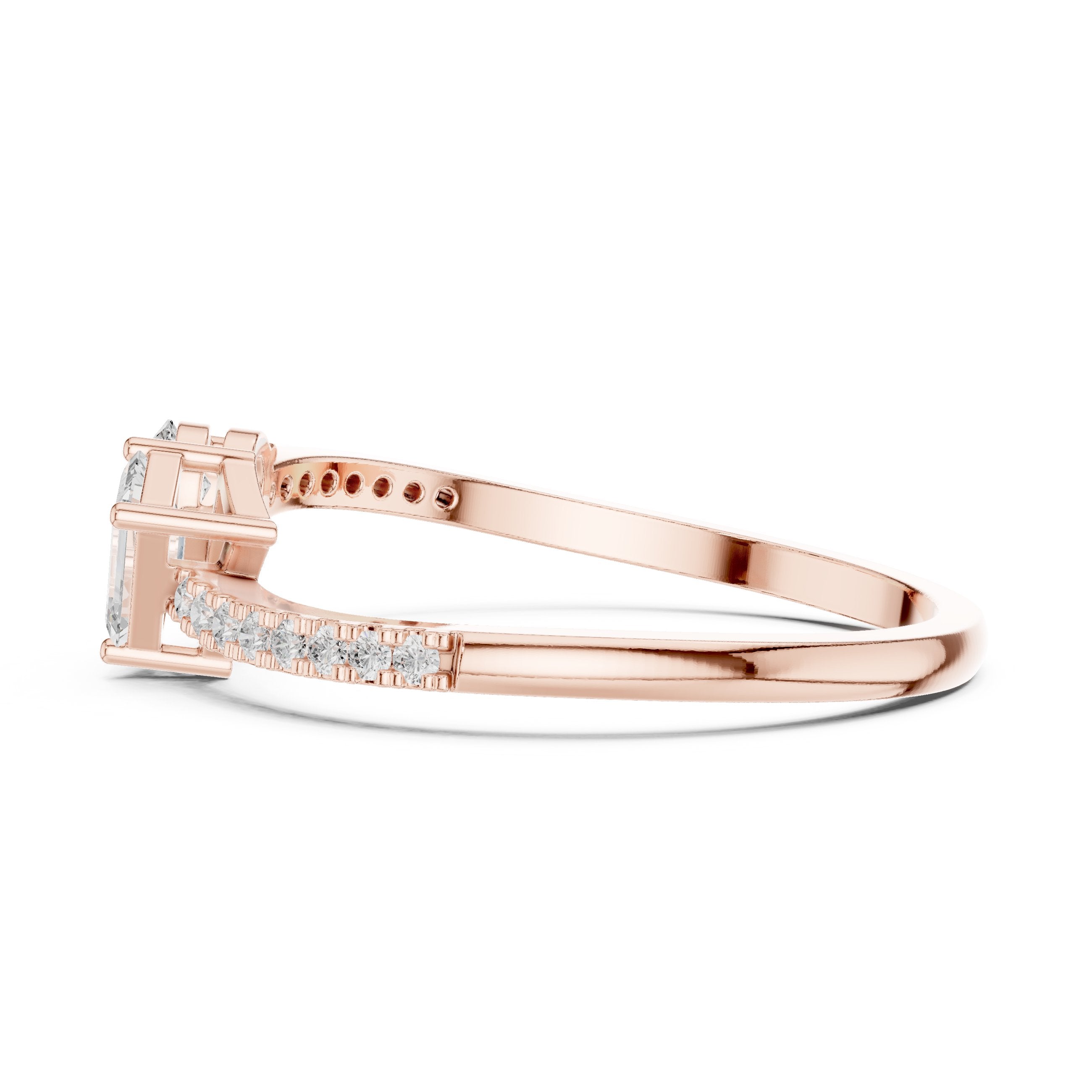 Pear and Emerald Cut Two Stone Ring in Rose Gold - VYKA Diamonds