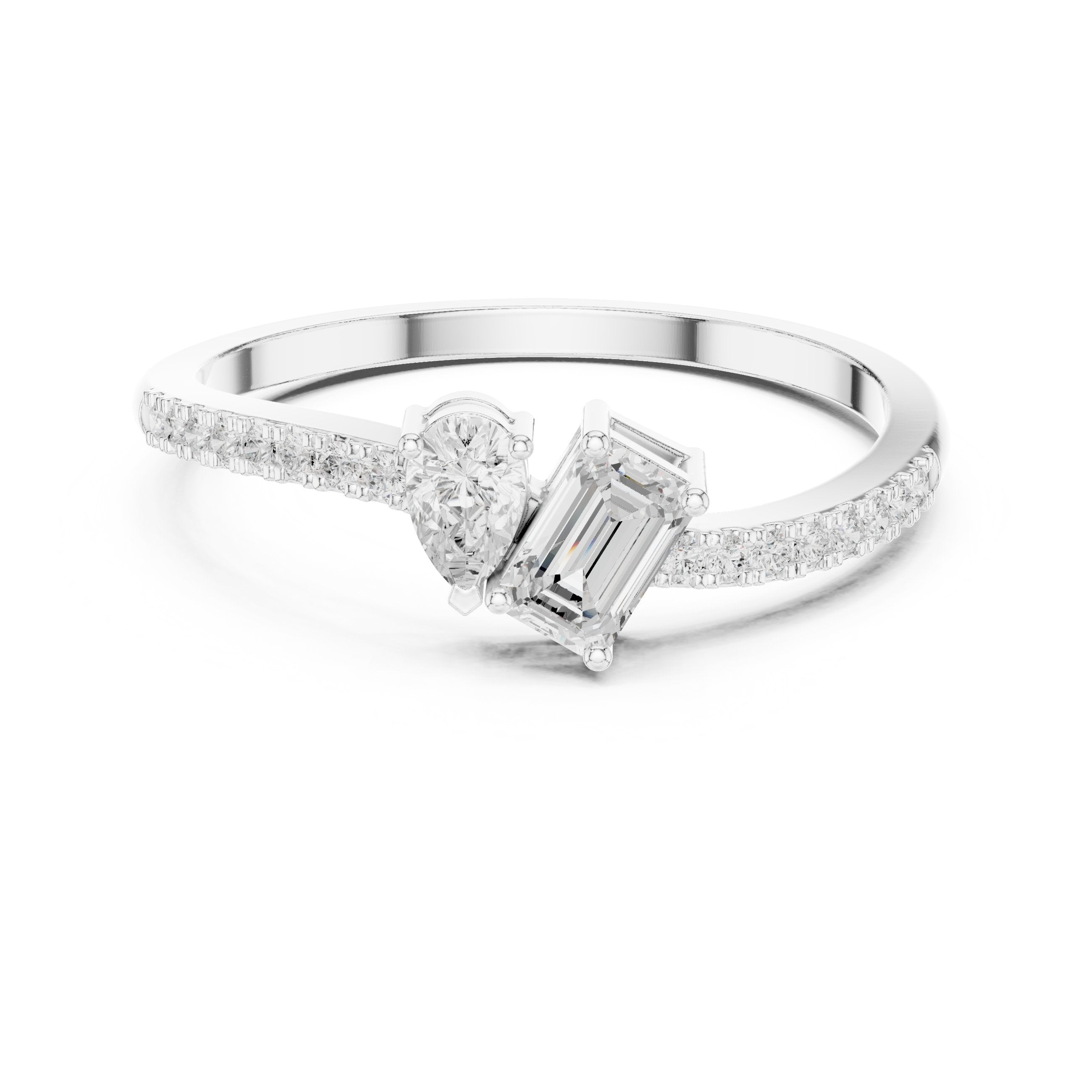 Pear and Emerald Cut Two Stone Ring in White Gold - VYKA Diamonds