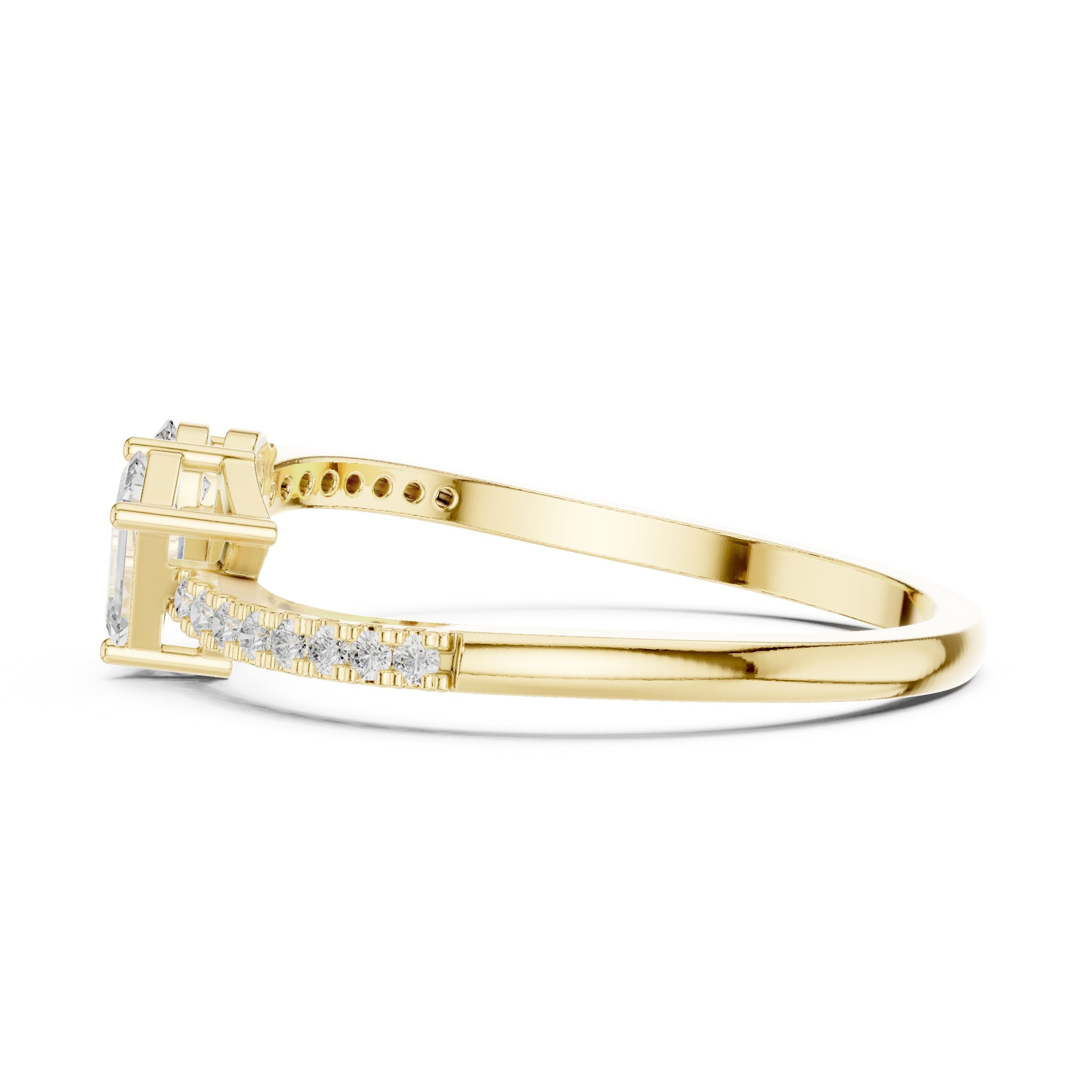 Pear and Emerald Cut Two Stone Ring in Yellow Gold - VYKA Diamonds