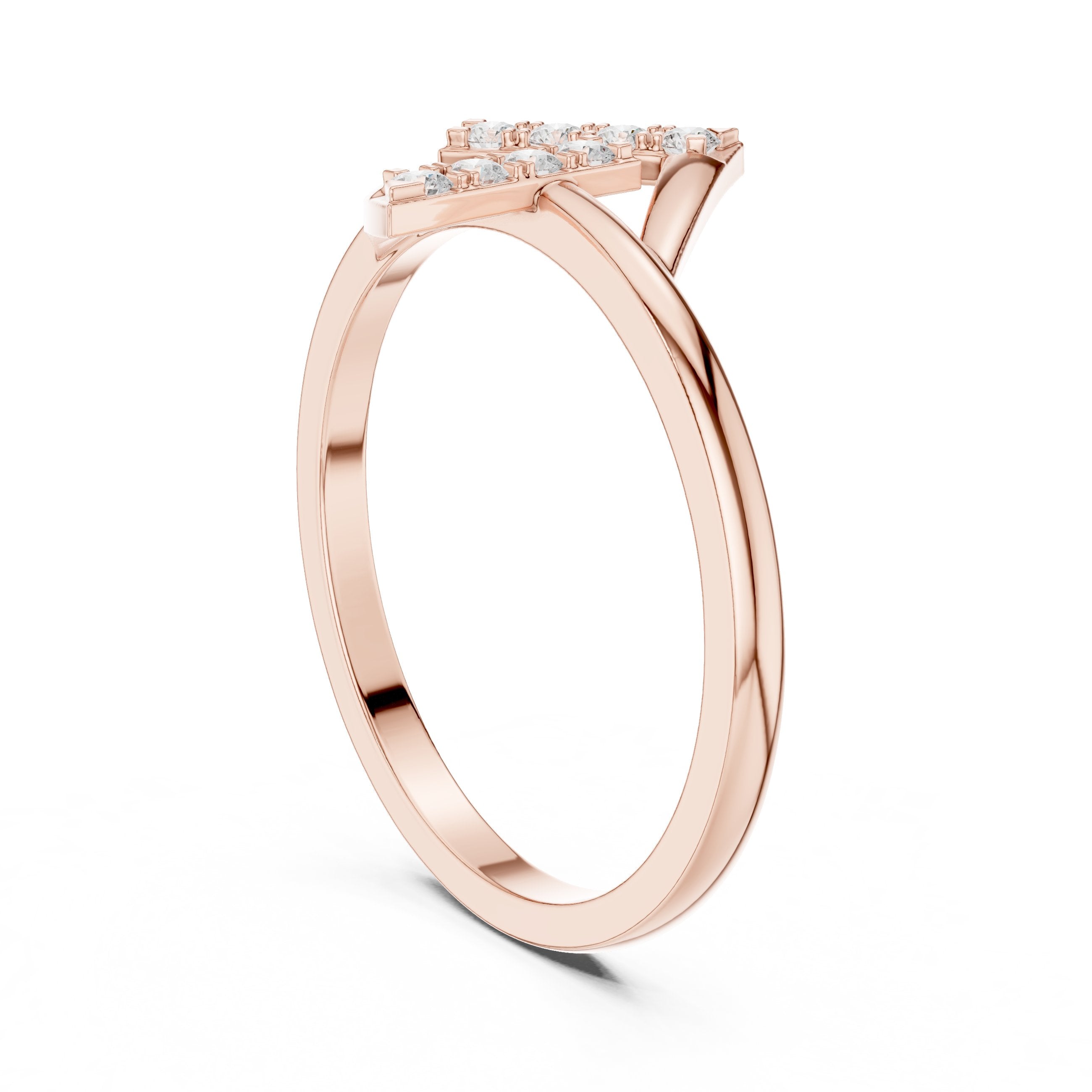 Round Diamond Geometric Z Shape Engagement Ring in Rose Gold - VYKA Diamonds