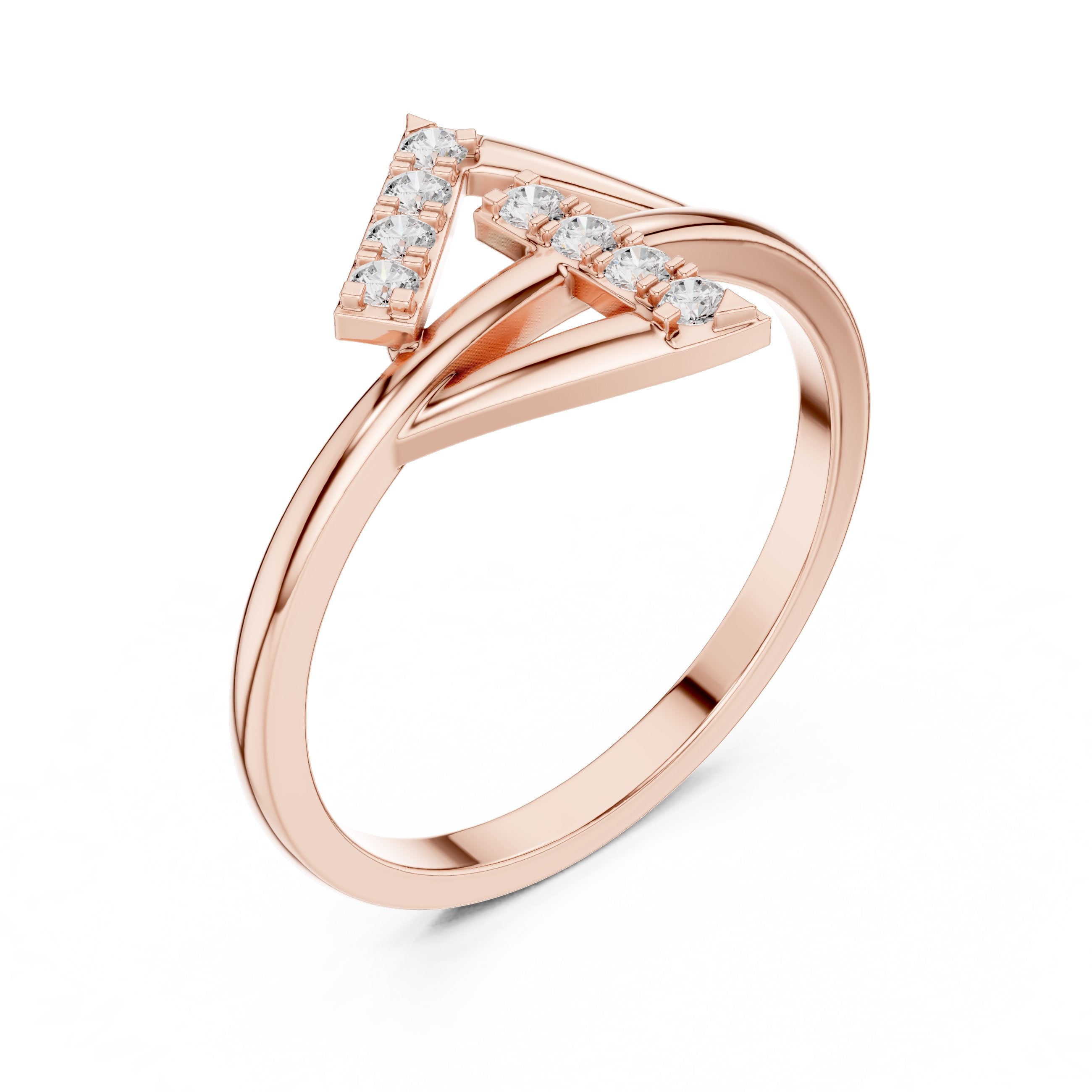 Round Diamond Geometric Z Shape Engagement Ring in Rose Gold - VYKA Diamonds
