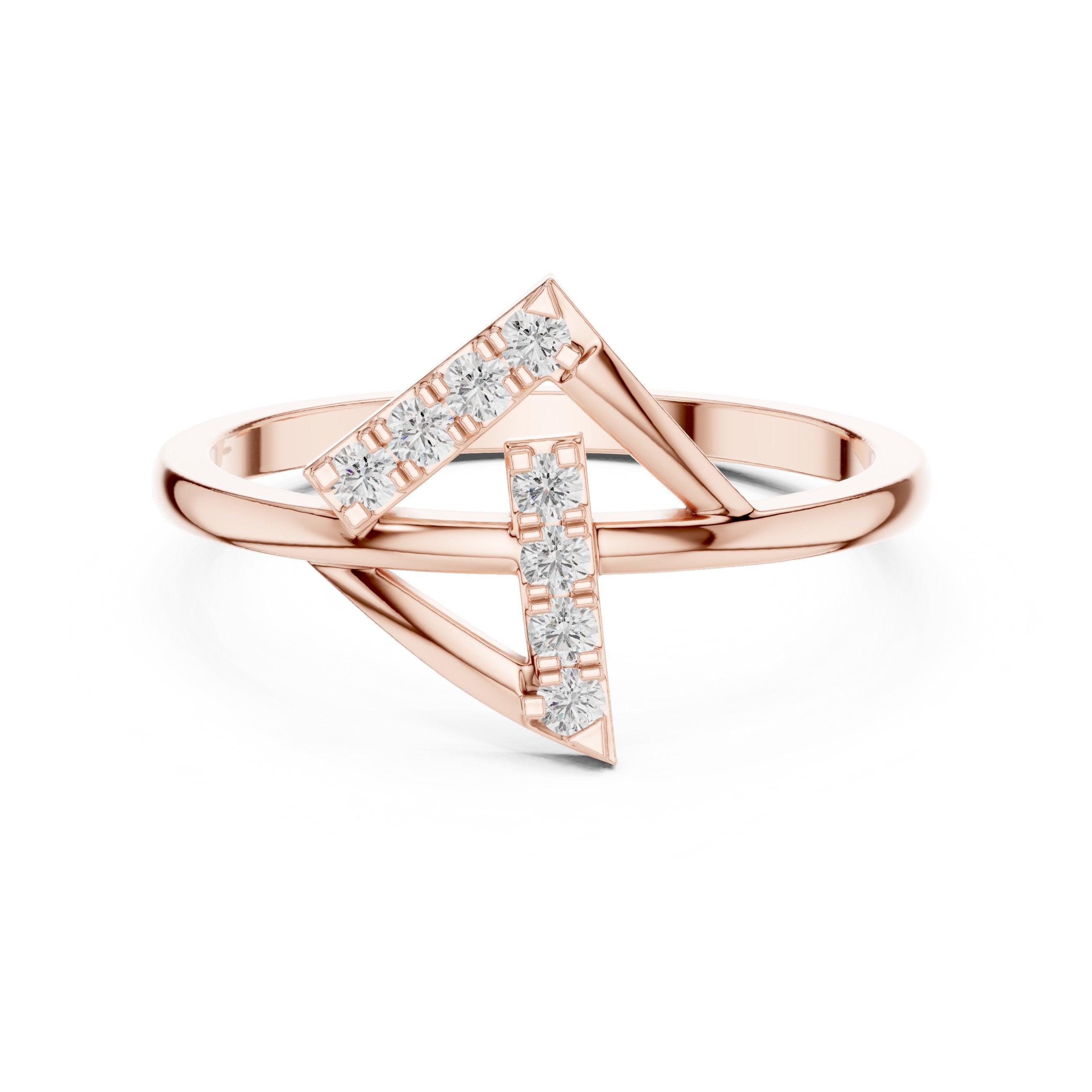 Round Diamond Geometric Z Shape Engagement Ring in Rose Gold - VYKA Diamonds