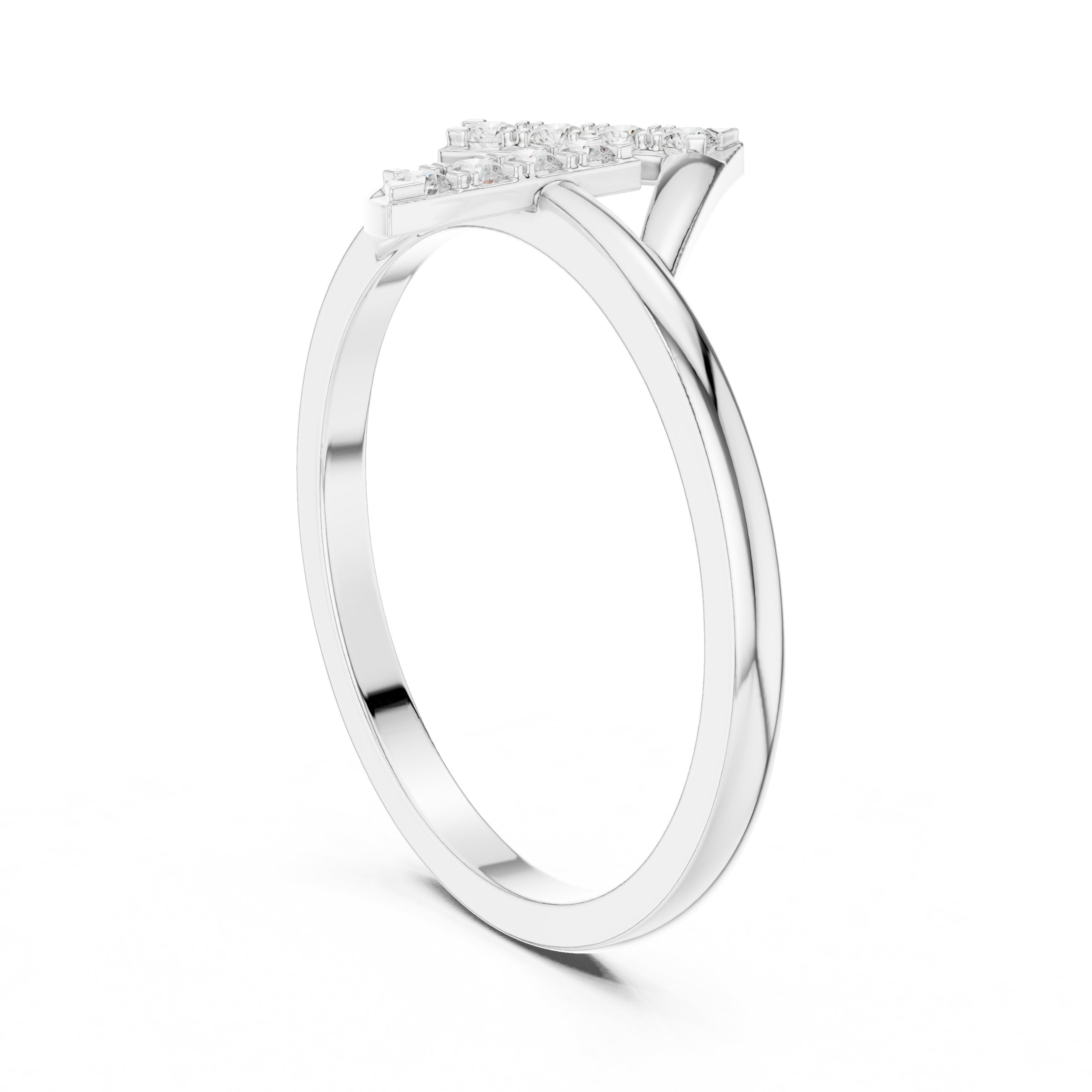 Round Diamond Geometric Z Shape Engagement Ring in White Gold - VYKA Diamonds