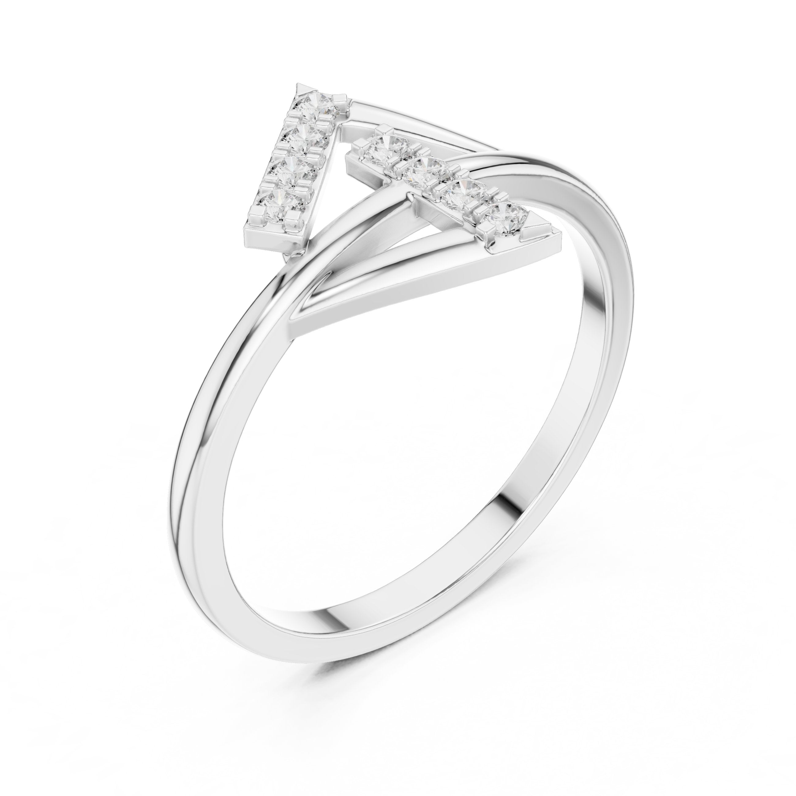 Round Diamond Geometric Z Shape Engagement Ring in White Gold - VYKA Diamonds