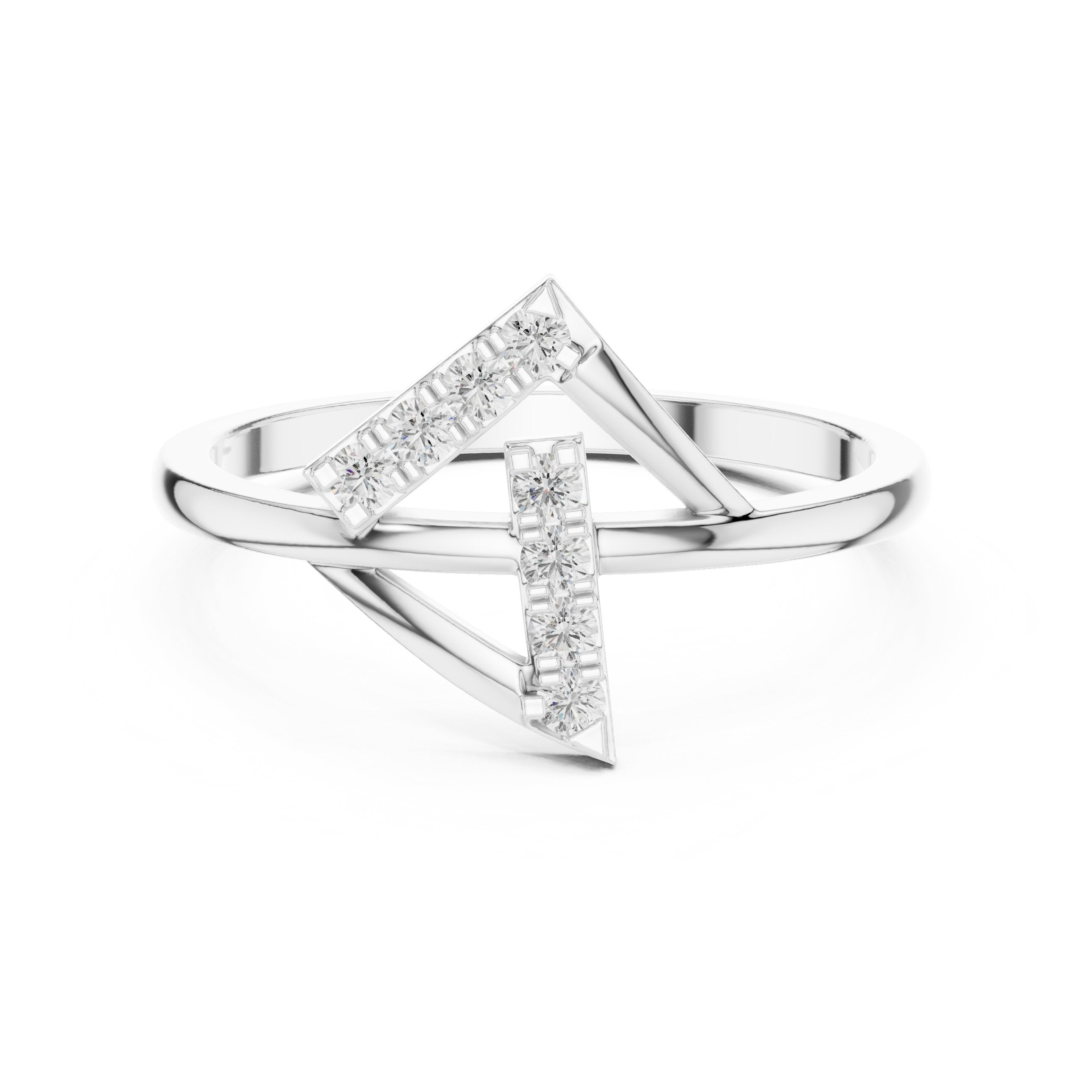 Round Diamond Geometric Z Shape Engagement Ring in White Gold - VYKA Diamonds