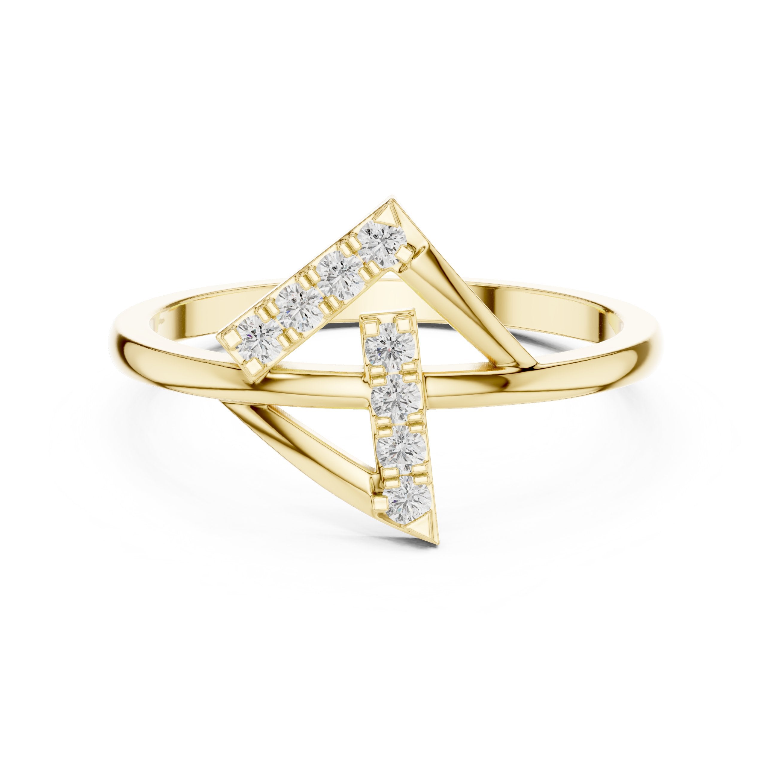 Round Diamond Geometric Z Shape Engagement Ring in Yellow Gold - VYKA Diamonds