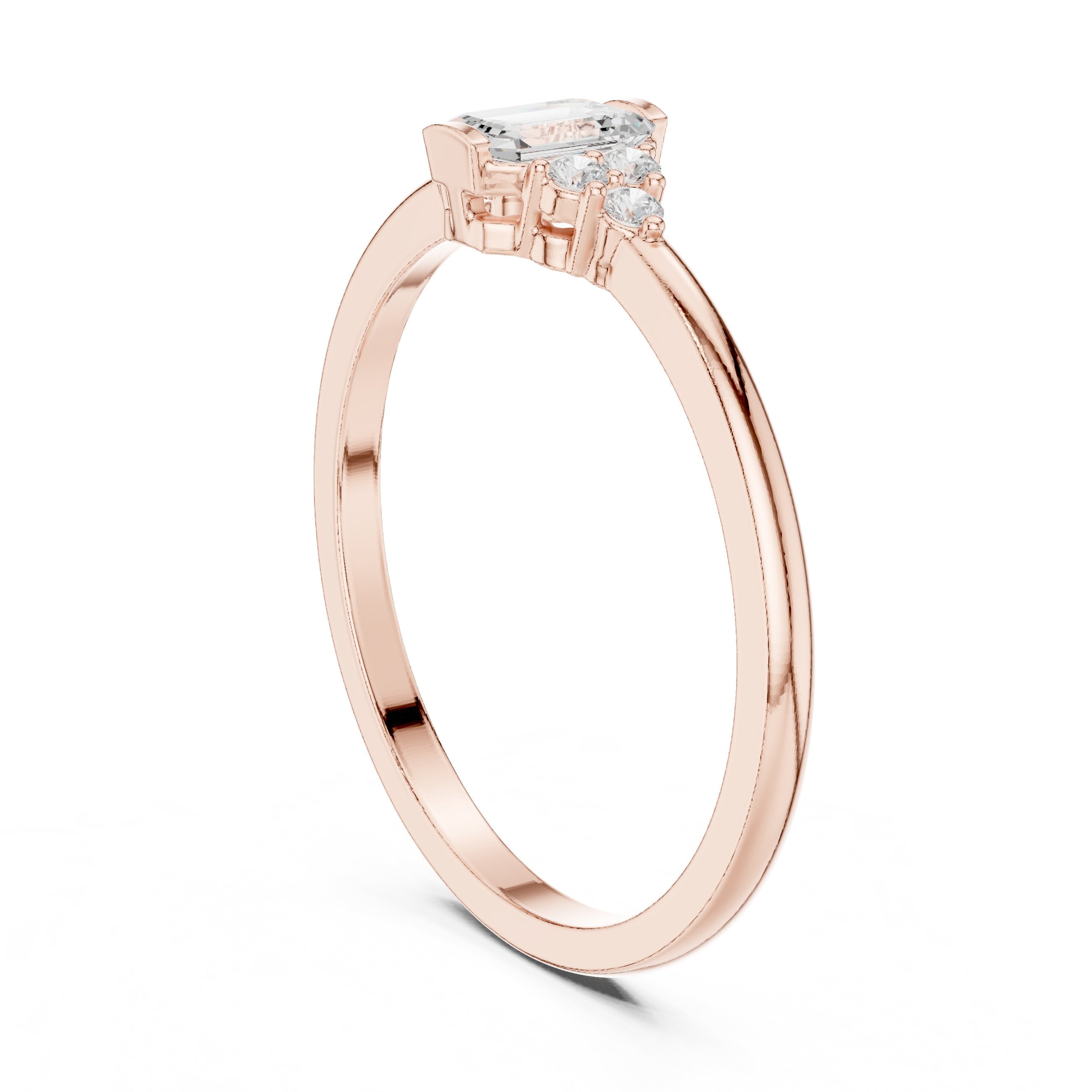 Emerald Cut Diamond Engagement Ring with Round Side Stones in Rose Gold - VYKA Diamonds