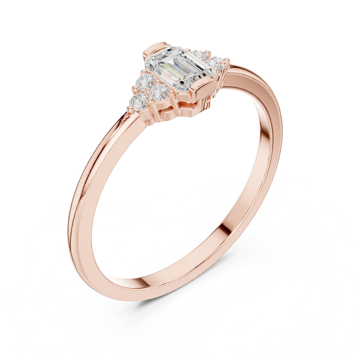 Emerald Cut Diamond Engagement Ring with Round Side Stones
