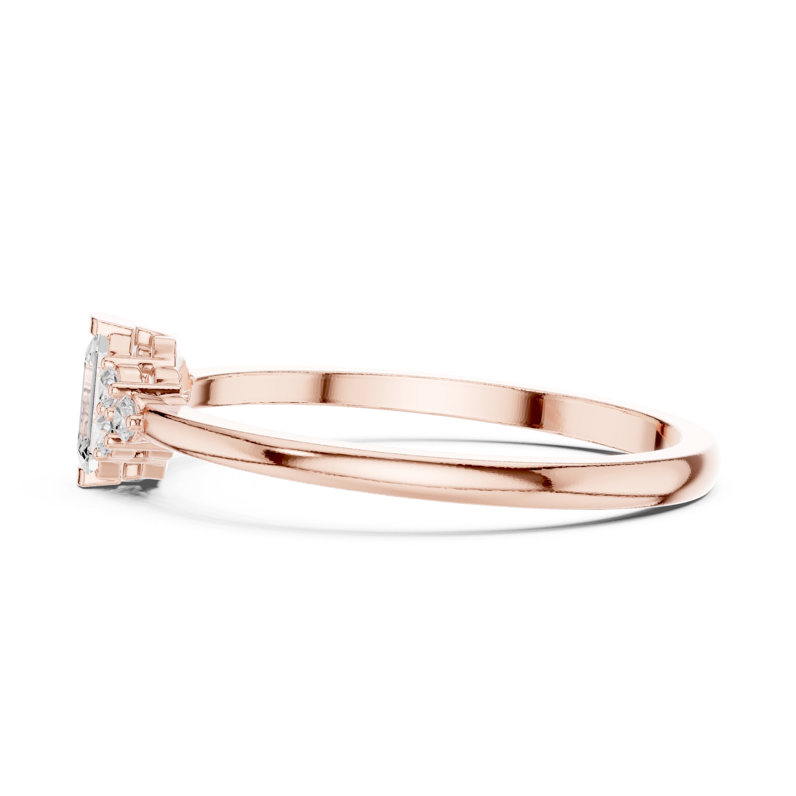 Emerald Cut Diamond Engagement Ring with Round Side Stones in Rose Gold - VYKA Diamonds
