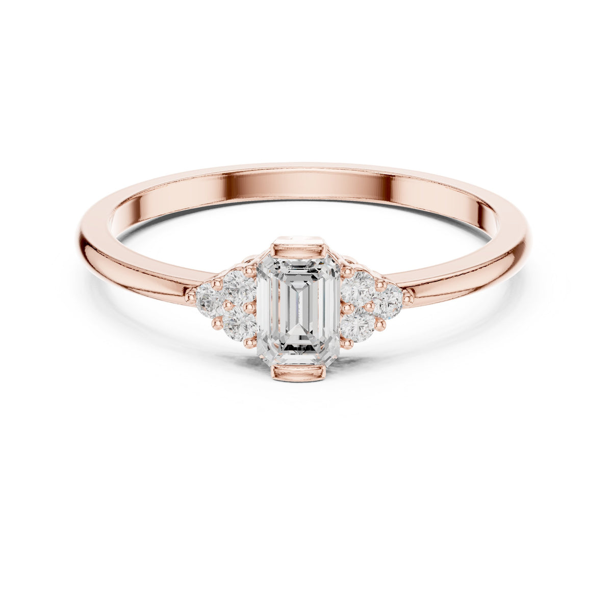 Emerald Cut Diamond Engagement Ring with Round Side Stones