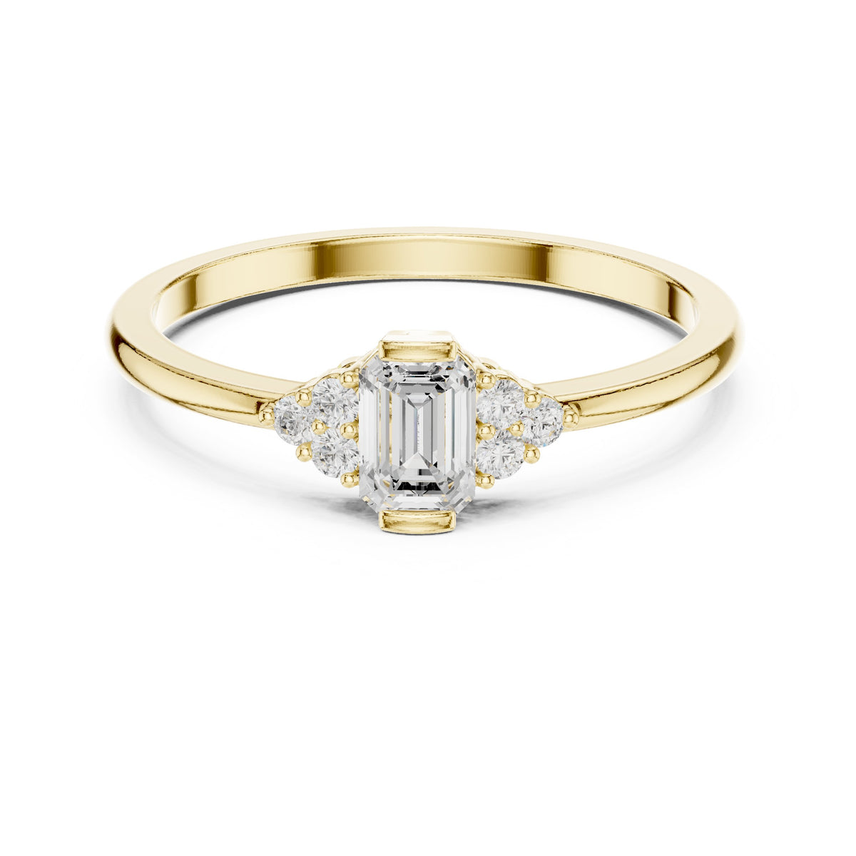 Emerald Cut Diamond Engagement Ring with Round Side Stones