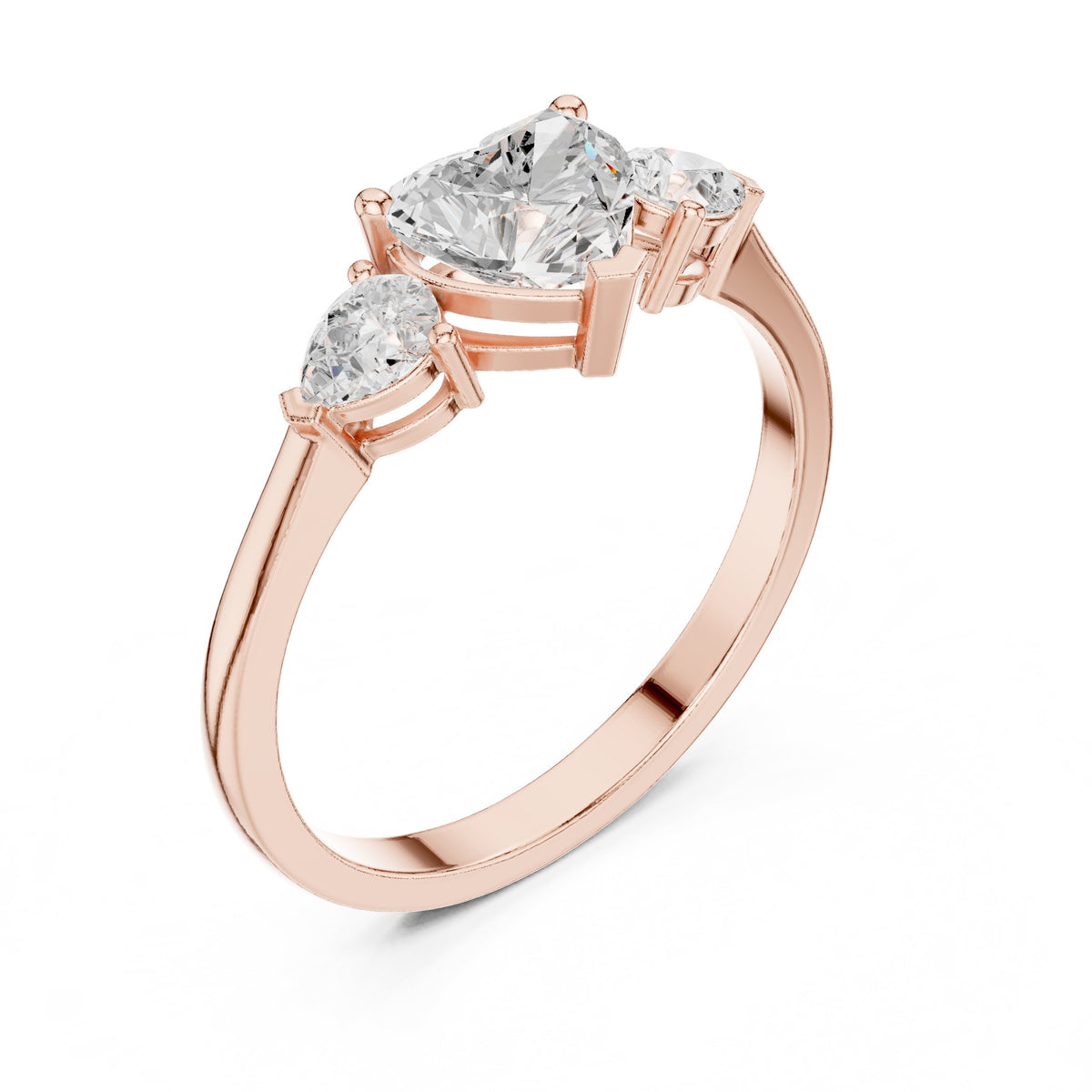 Heart Diamond Three Stone Engagement Ring with Pear Sides