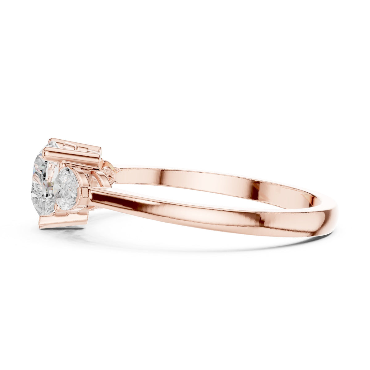 Heart Diamond Three Stone Engagement Ring with Pear Sides