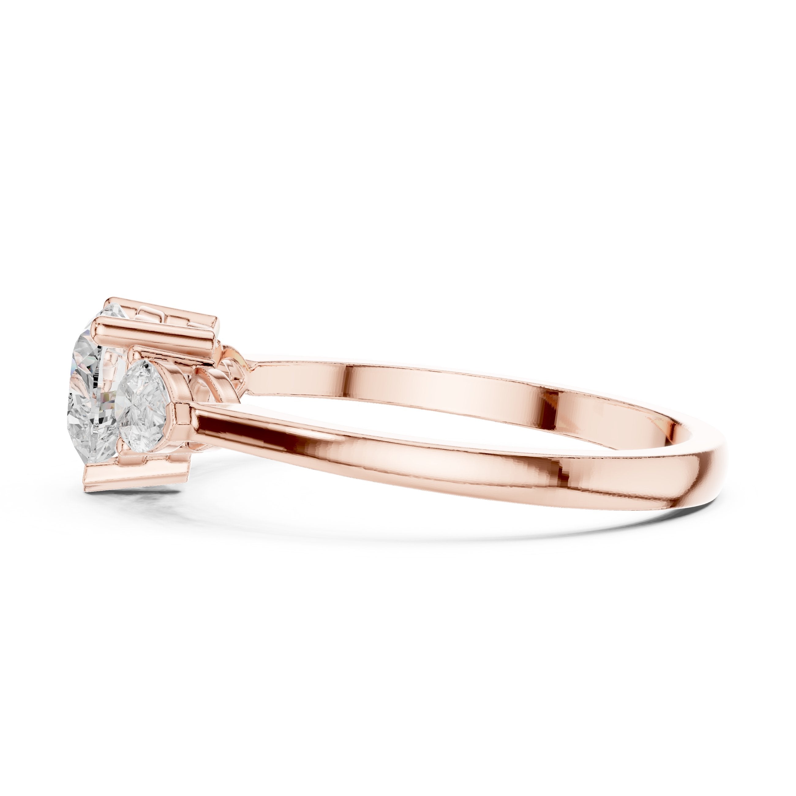 Heart Diamond Three Stone Engagement Ring with Pear Sides in Rose Gold - VYKA Diamonds