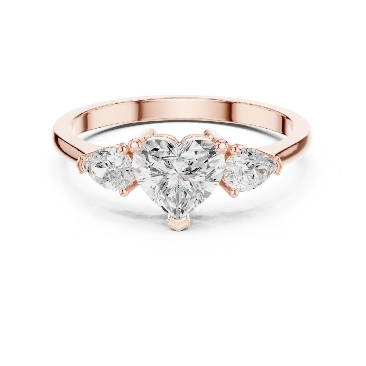 Heart Diamond Three Stone Engagement Ring with Pear Sides