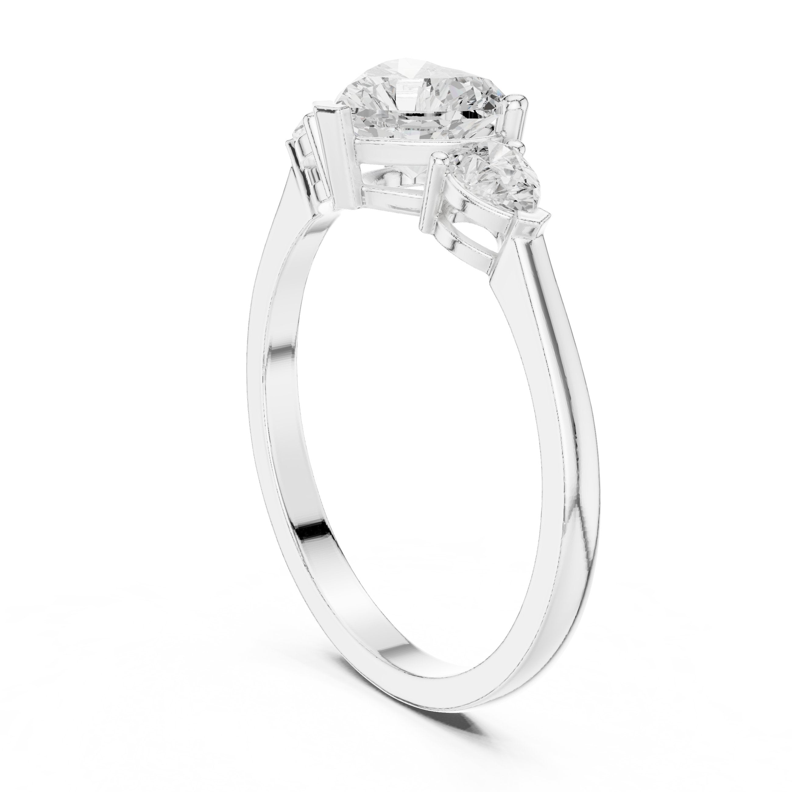 Heart Diamond Three Stone Engagement Ring with Pear Sides in White Gold - VYKA Diamonds