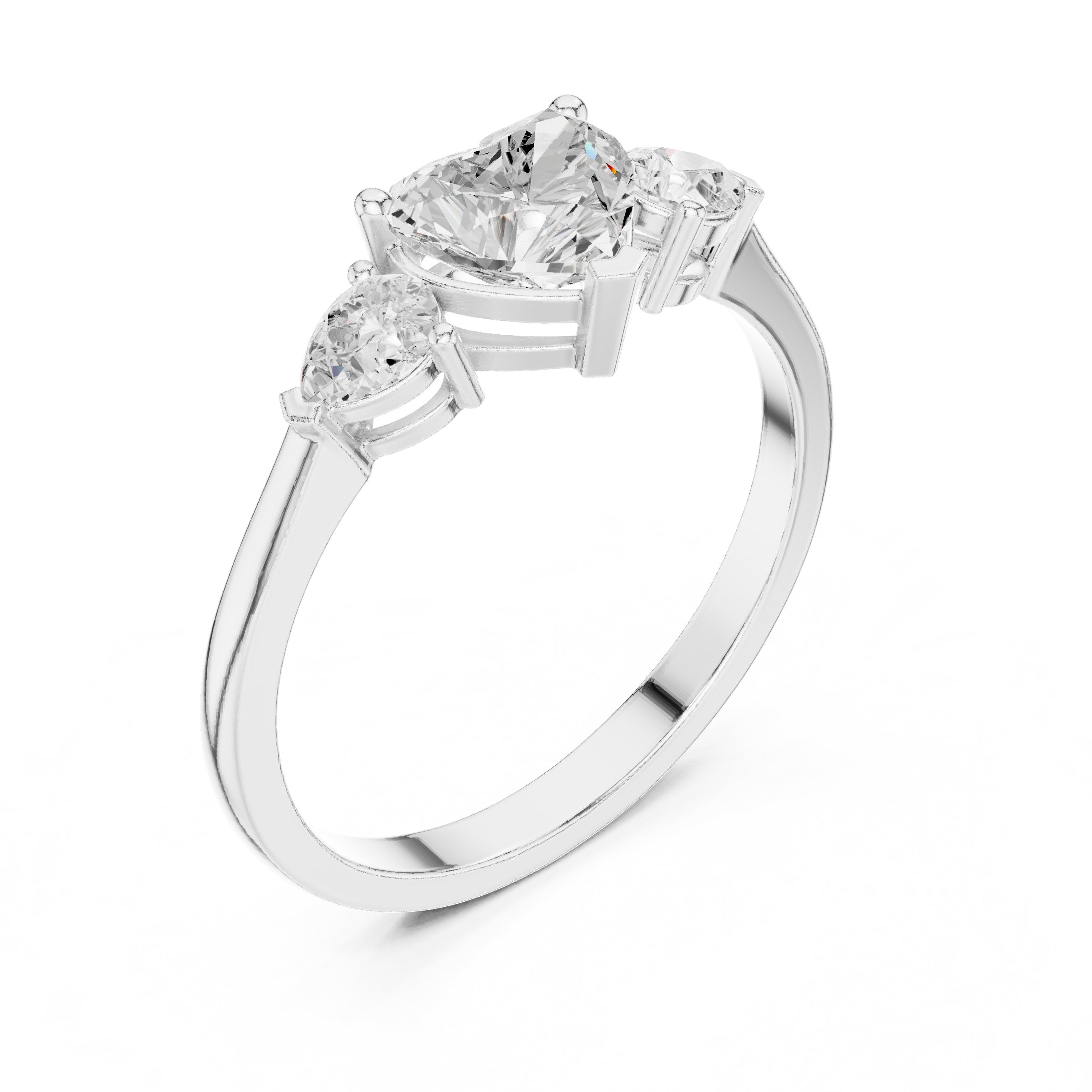 Heart Diamond Three Stone Engagement Ring with Pear Sides in White Gold - VYKA Diamonds