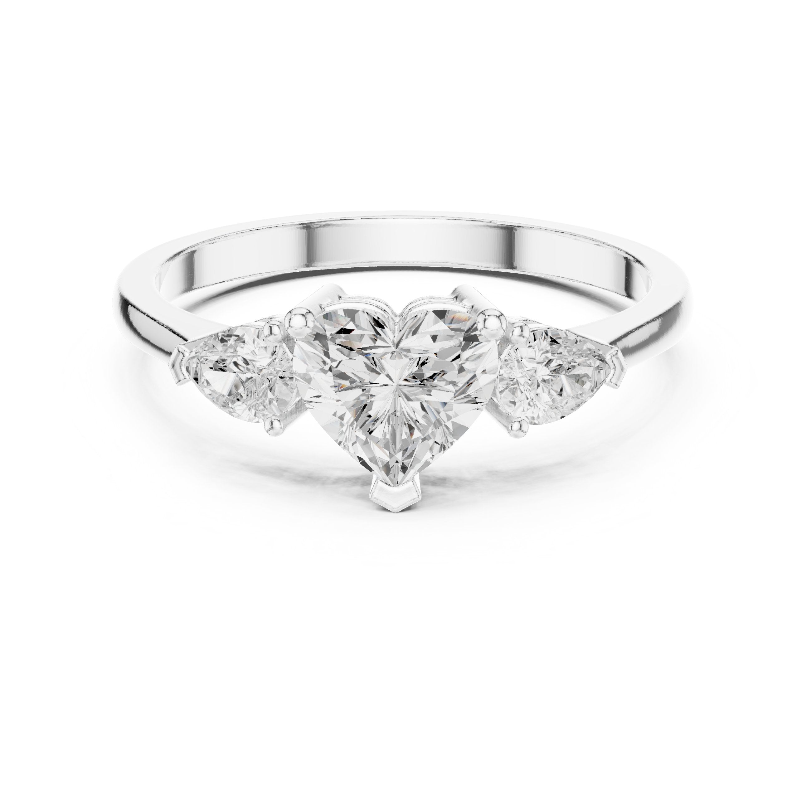 Heart Diamond Three Stone Engagement Ring with Pear Sides in White Gold - VYKA Diamonds