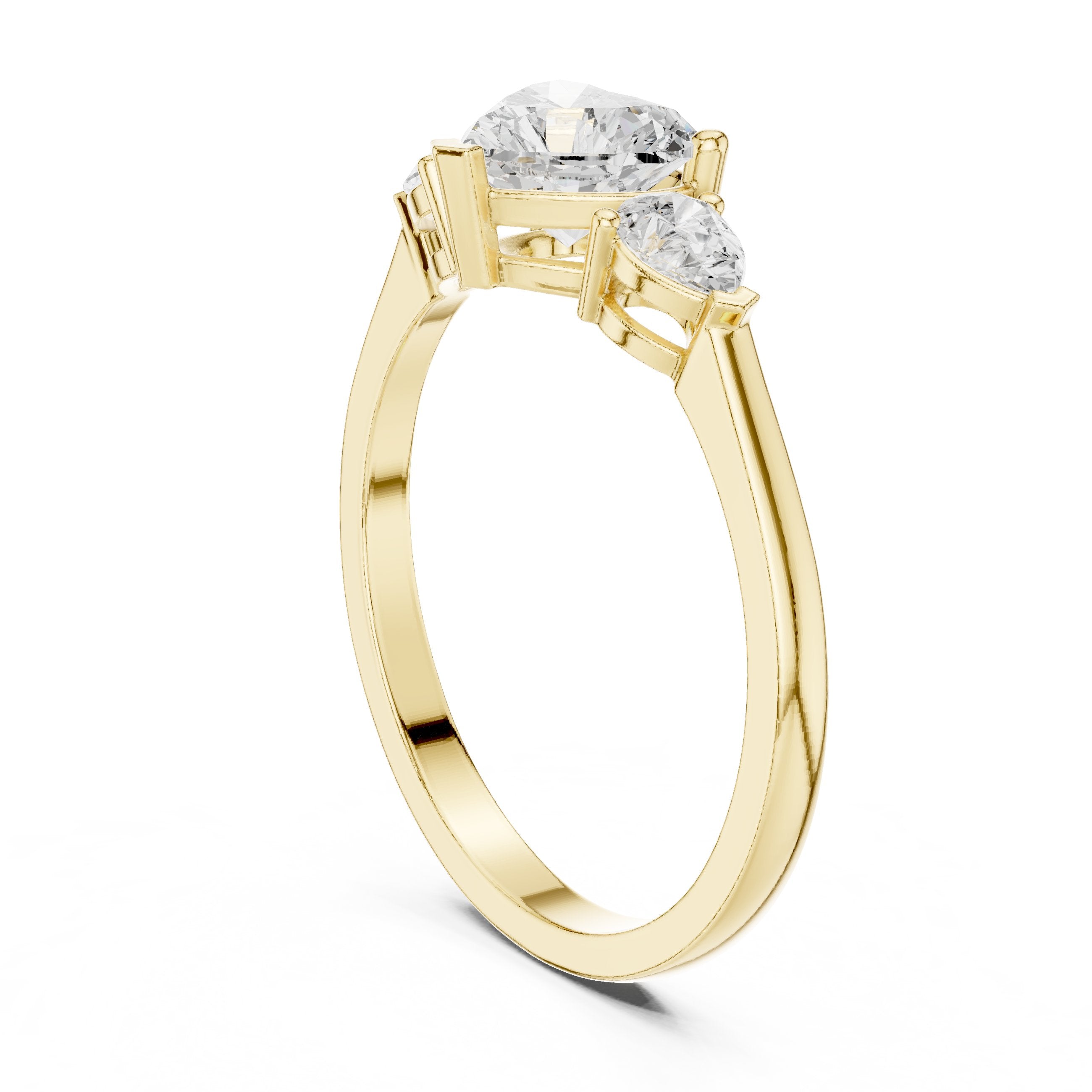 Heart Diamond Three Stone Engagement Ring with Pear Sides in Yellow Gold - VYKA Diamonds