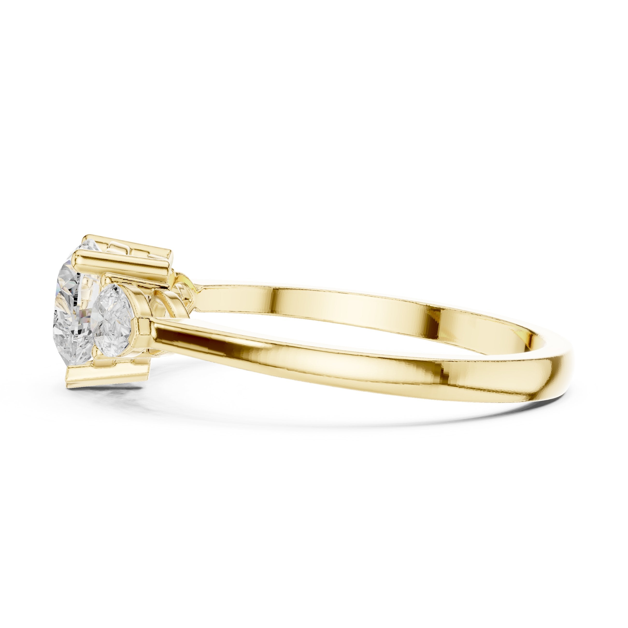 Heart Diamond Three Stone Engagement Ring with Pear Sides in Yellow Gold - VYKA Diamonds