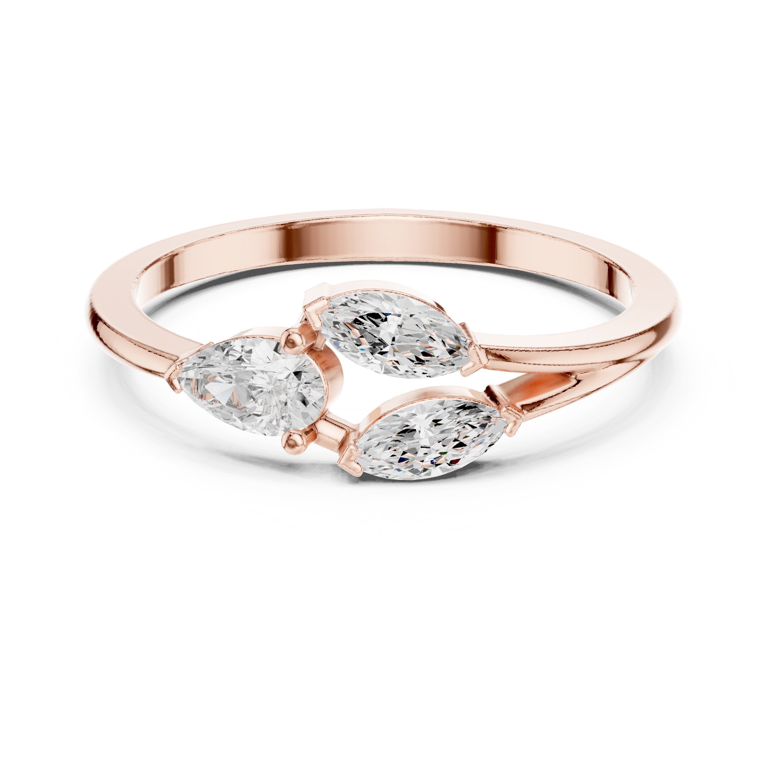 Pear and Marquise Leaf Cluster Diamond Engagement Ring in Rose Gold - VYKA Diamonds