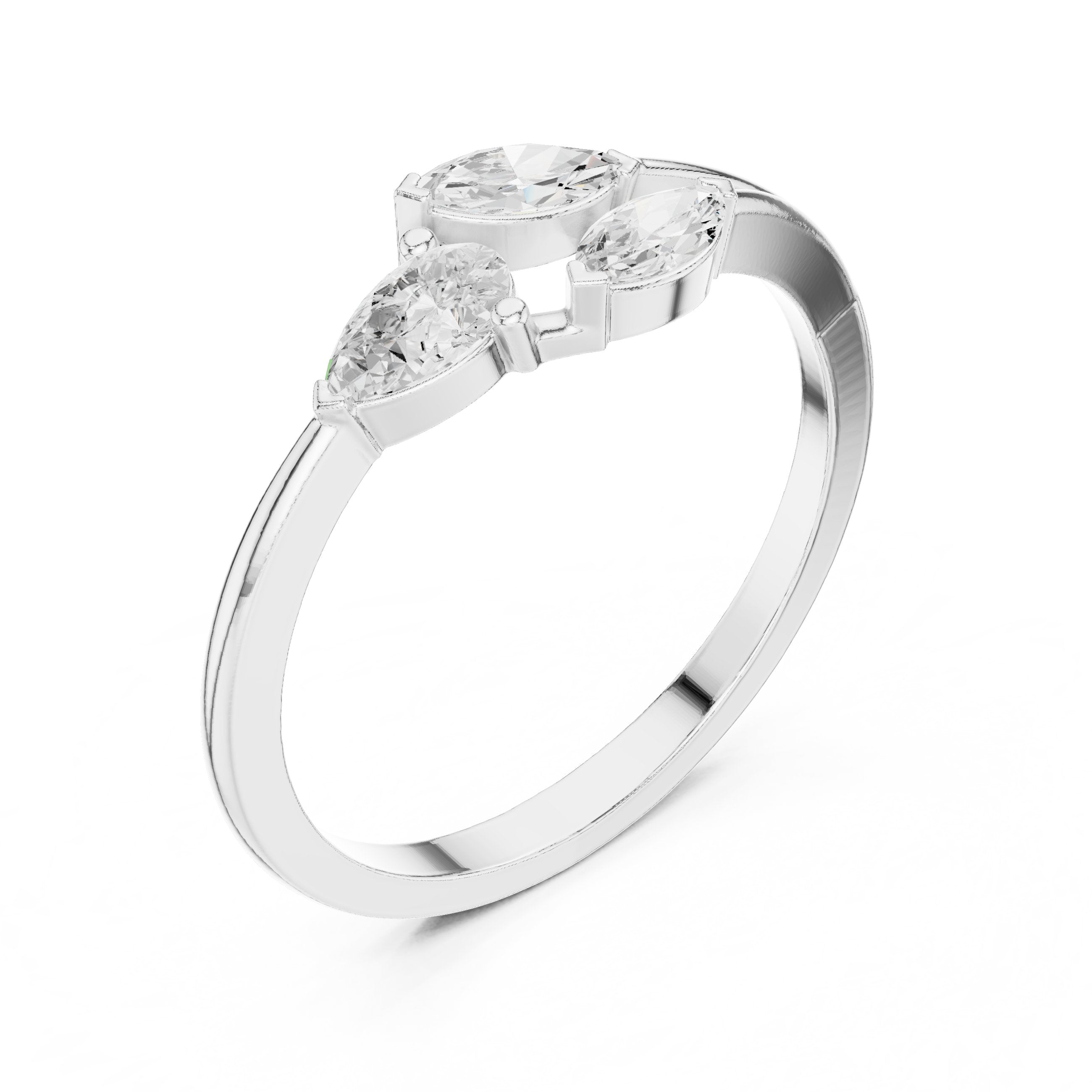Pear and Marquise Leaf Cluster Diamond Engagement Ring in White Gold - VYKA Diamonds