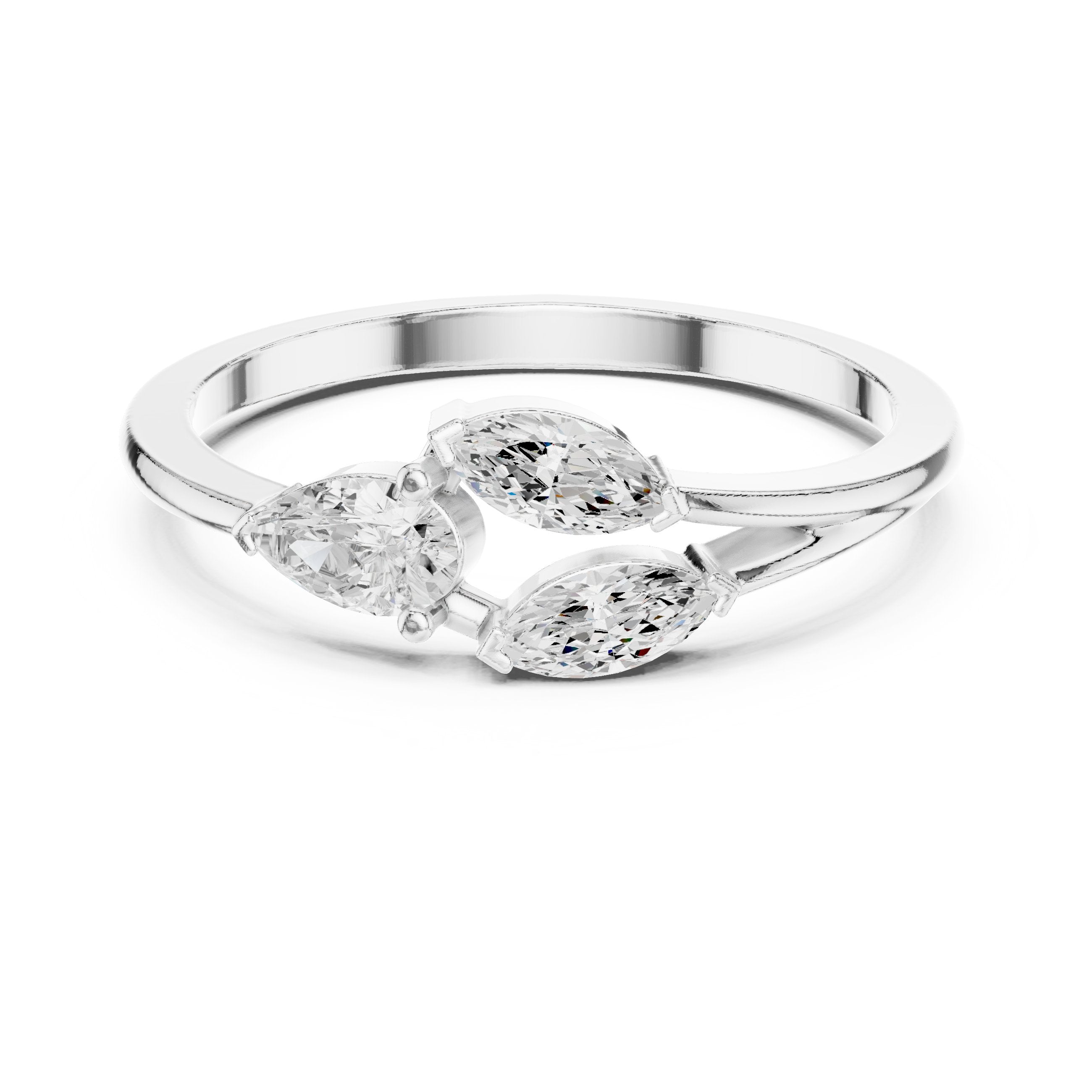 Pear and Marquise Leaf Cluster Diamond Engagement Ring in White Gold - VYKA Diamonds