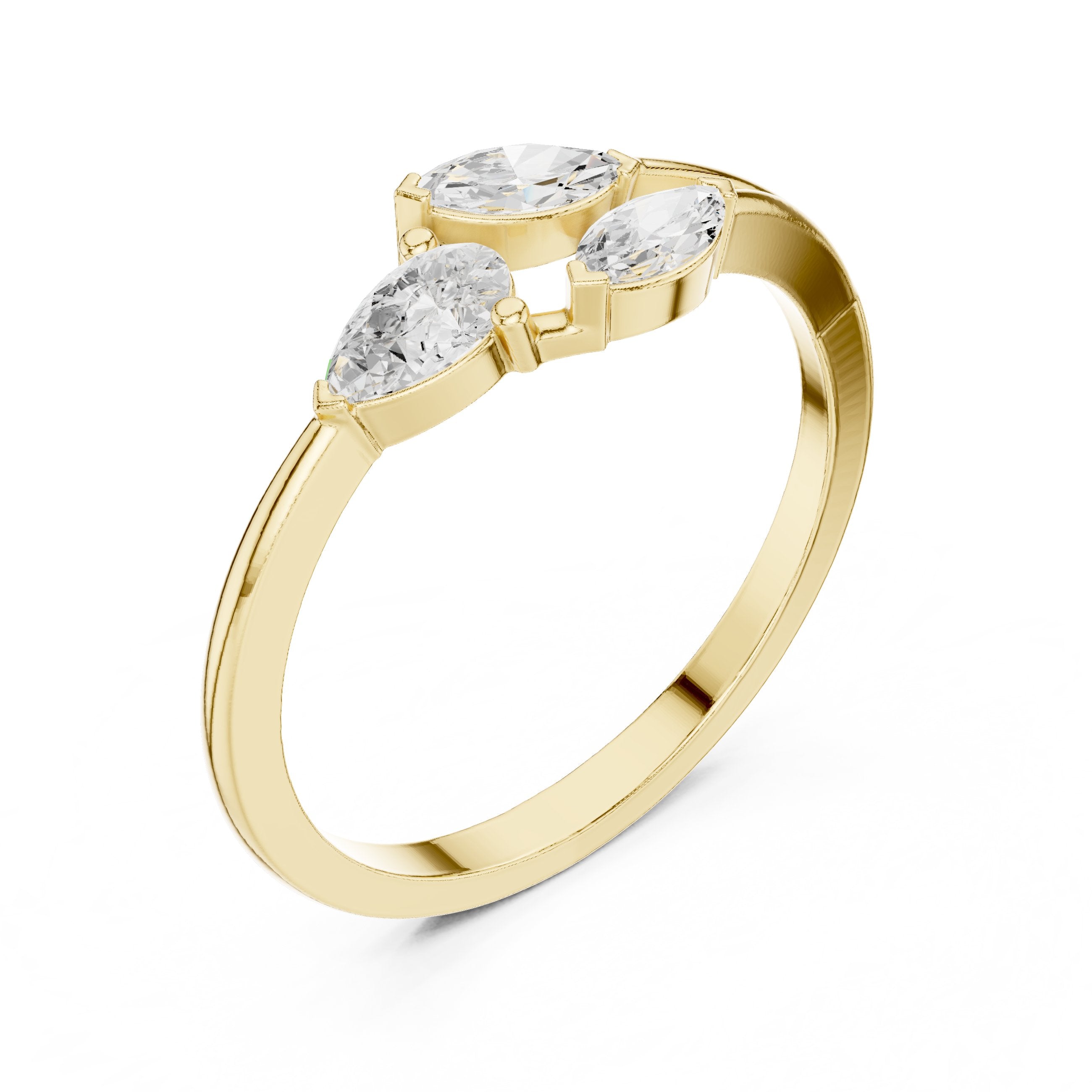 Pear and Marquise Leaf Cluster Diamond Engagement Ring in Yellow Gold - VYKA Diamonds