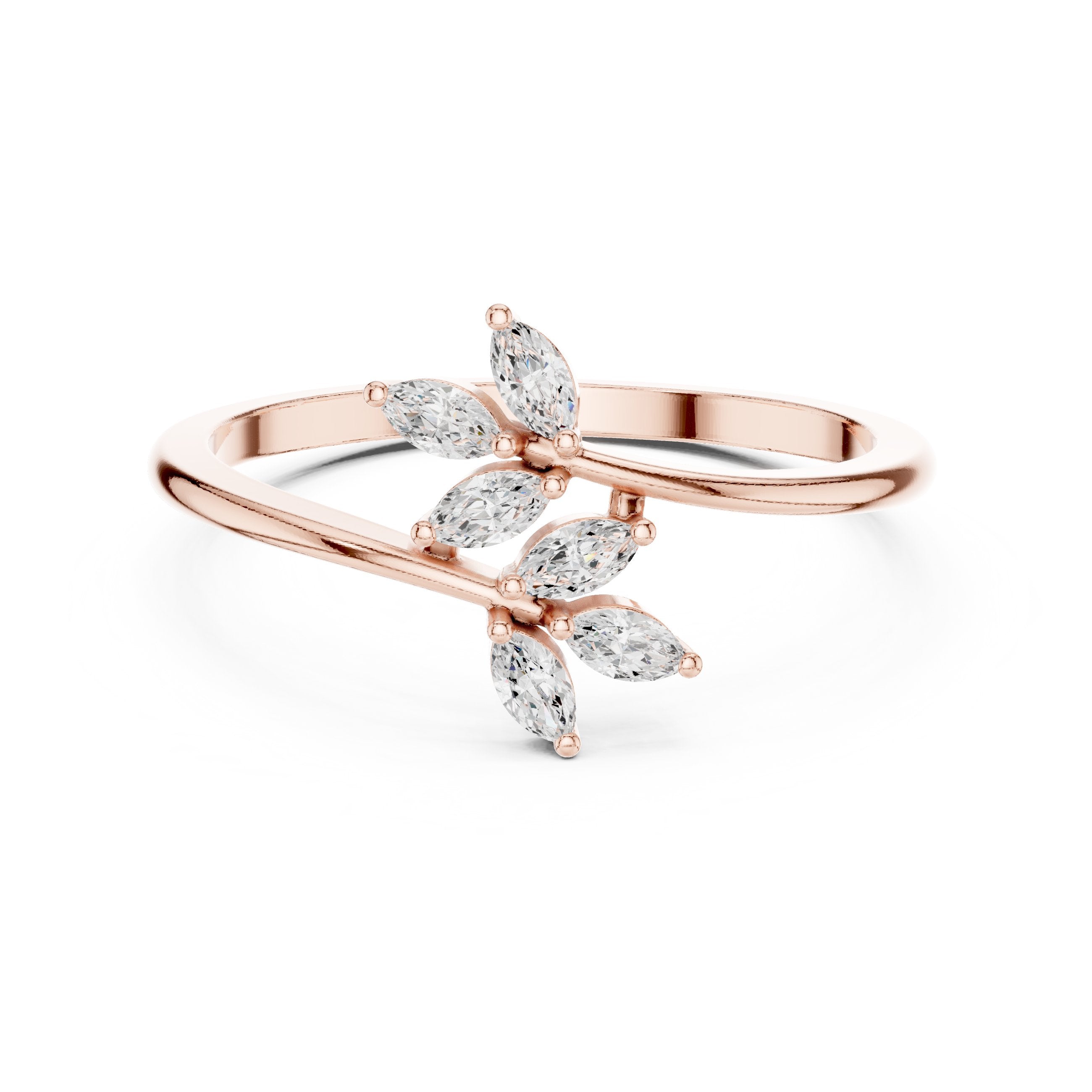 Marquise Diamond Leaf and Vine Engagement Ring in Rose Gold - VYKA Diamonds