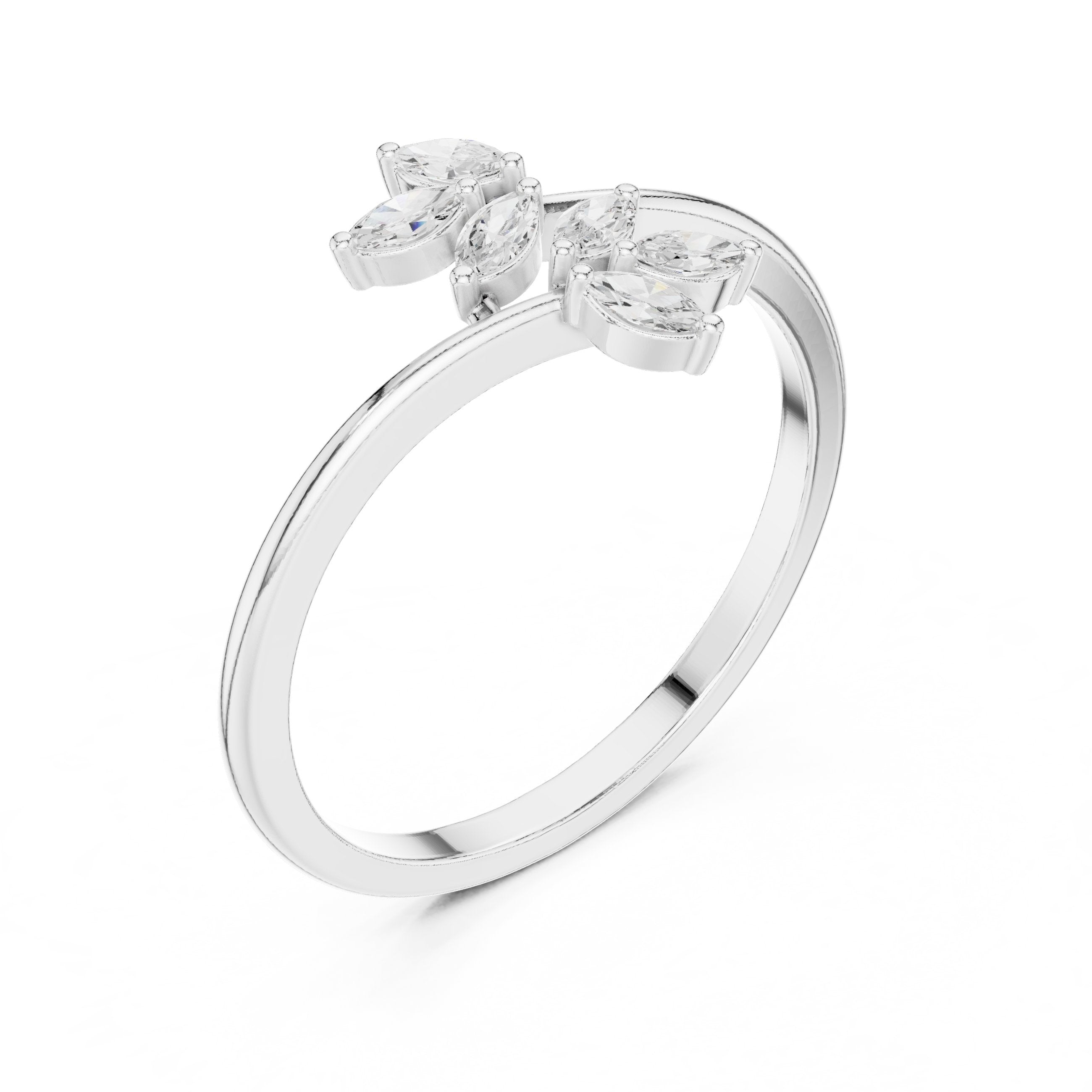 Marquise Diamond Leaf and Vine Engagement Ring in White Gold - VYKA Diamonds