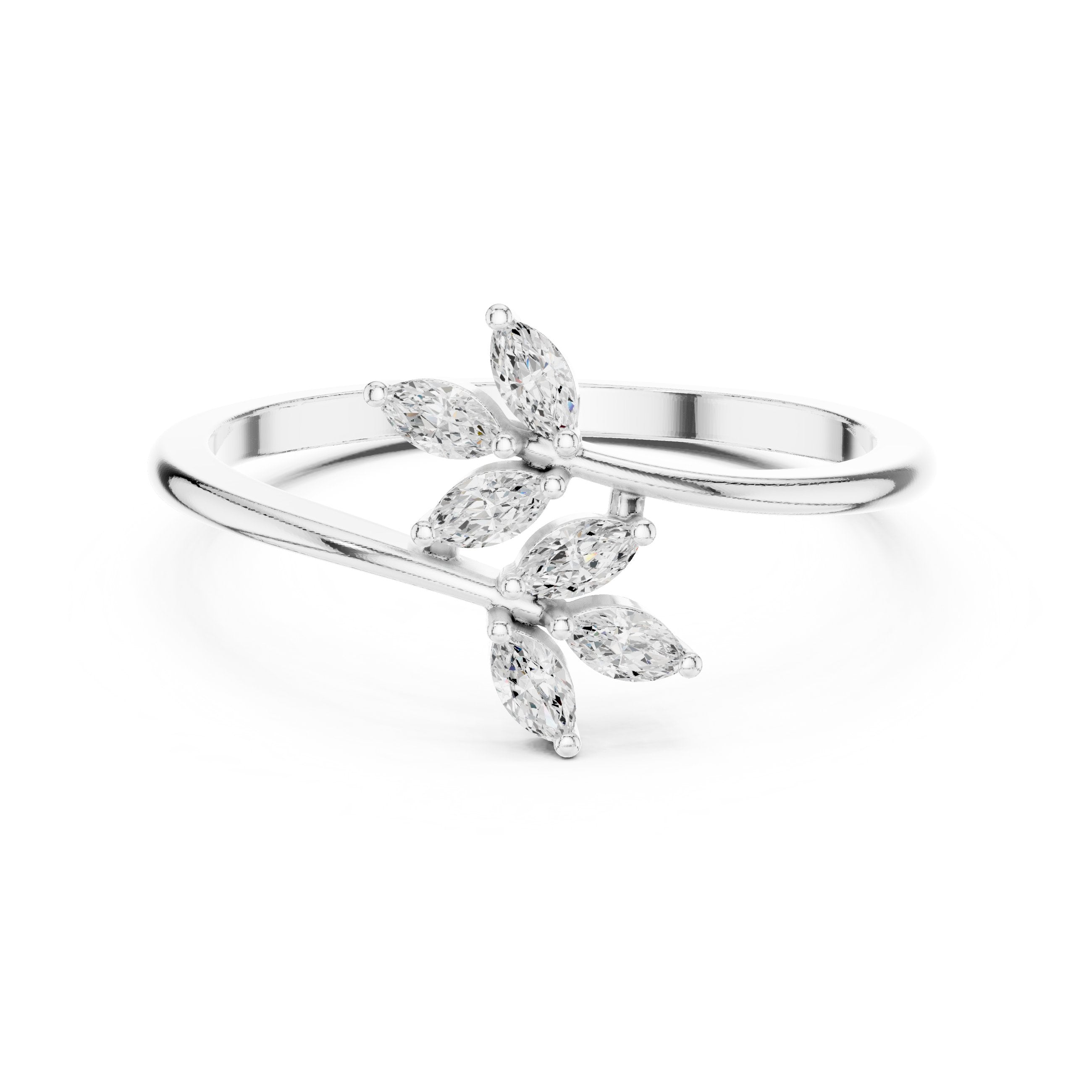 Marquise Diamond Leaf and Vine Engagement Ring in White Gold - VYKA Diamonds