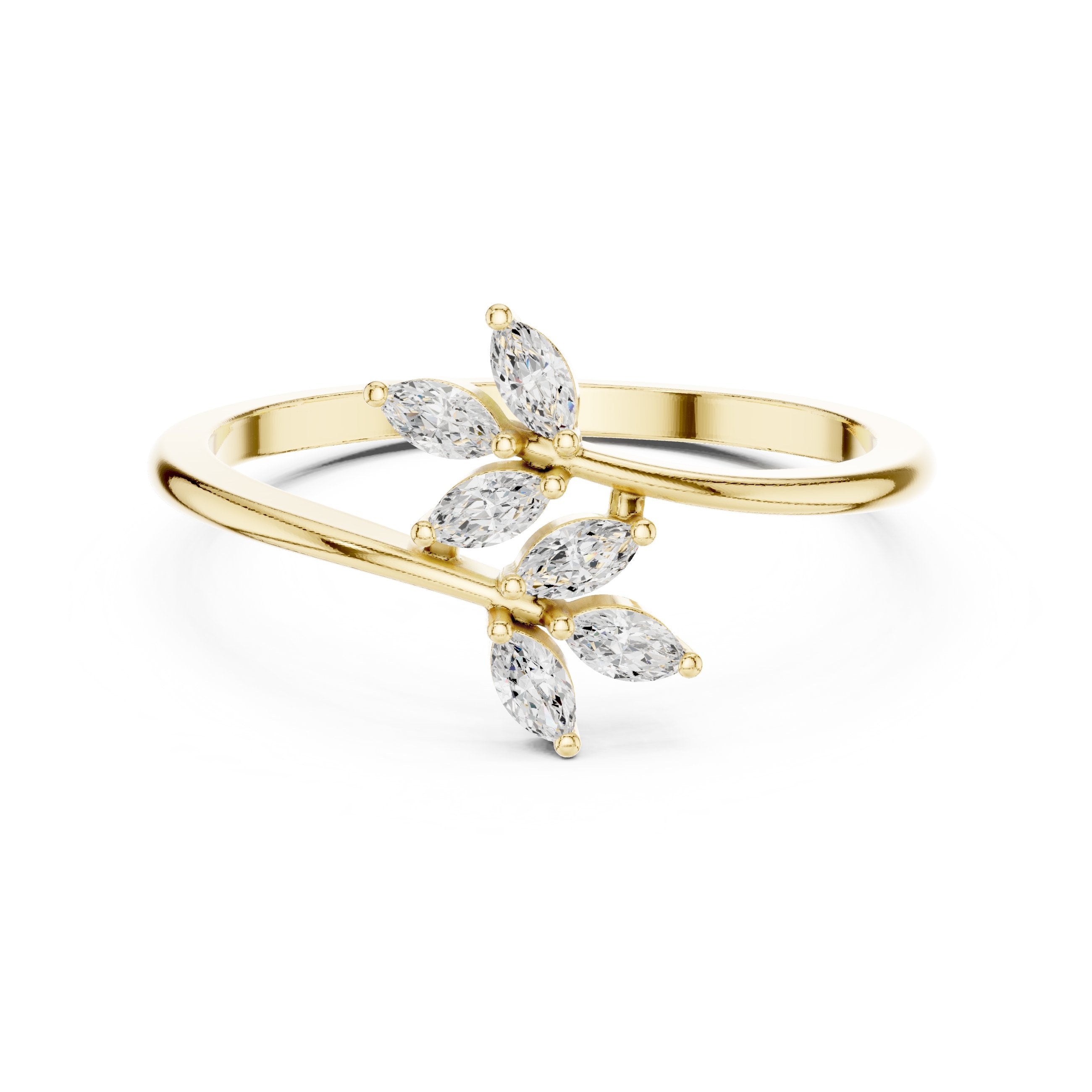 Marquise Diamond Leaf and Vine Engagement Ring in Yellow Gold - VYKA Diamonds