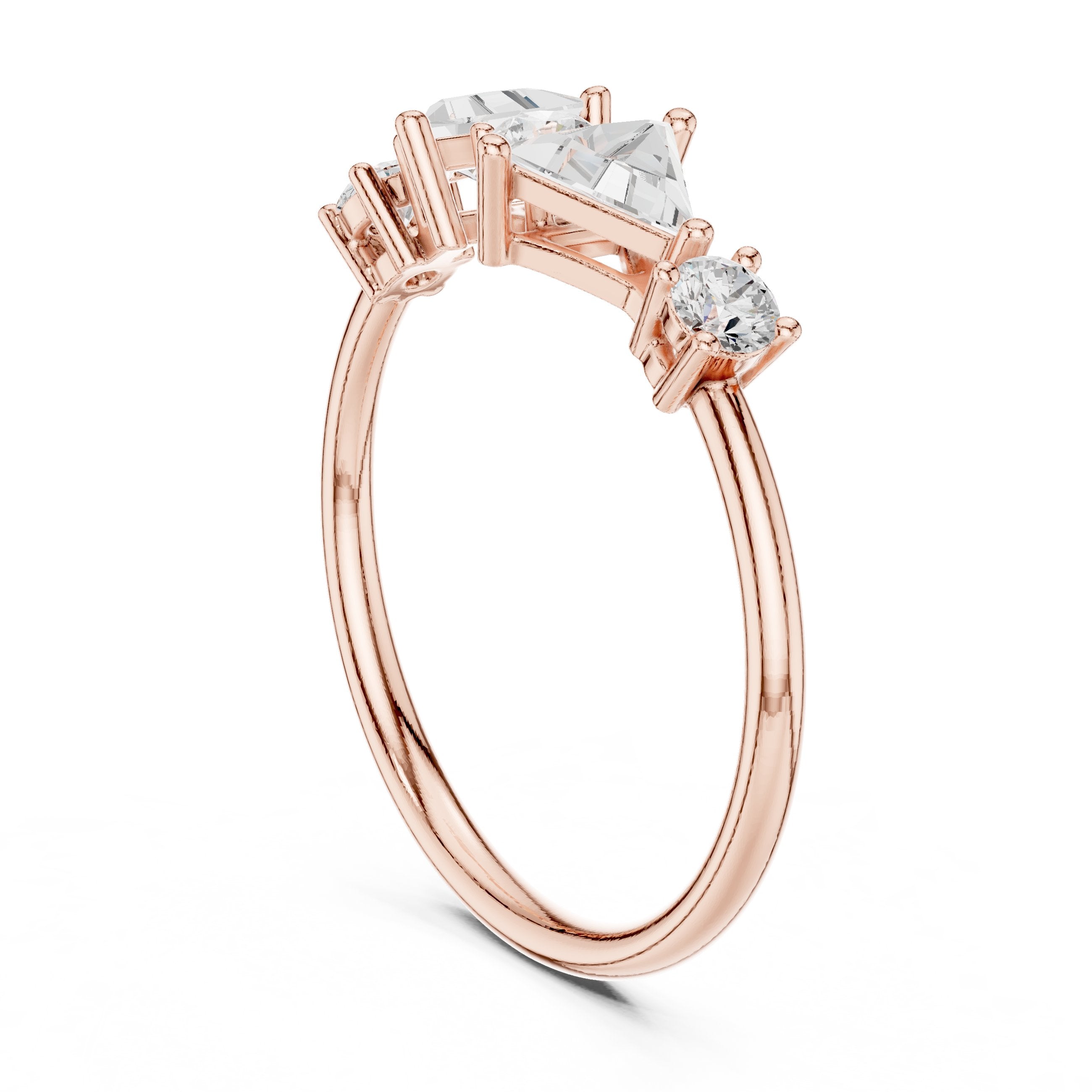 Round and Trillion Constellation Engagement Ring in Rose Gold - VYKA Diamonds