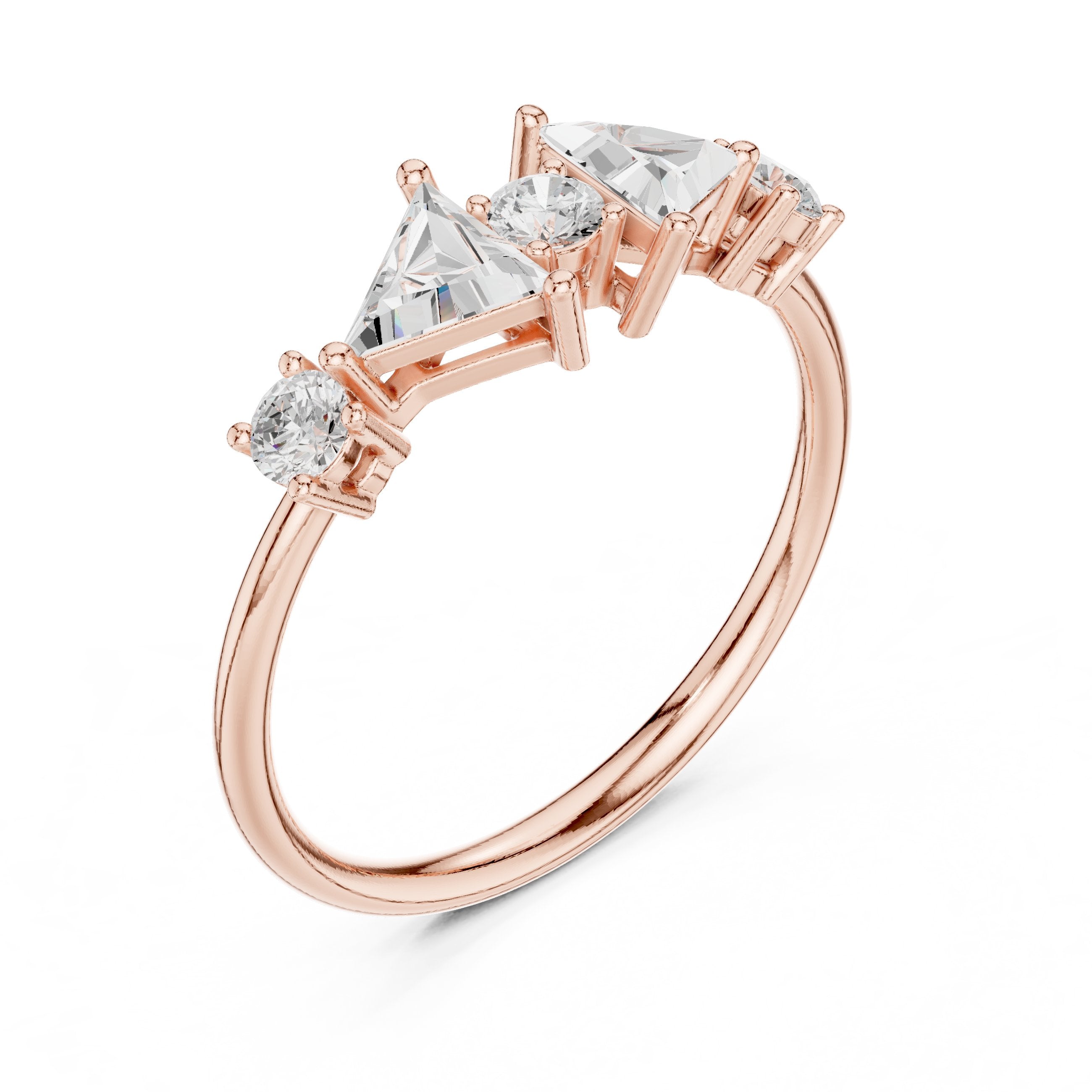 Round and Trillion Constellation Engagement Ring in Rose Gold - VYKA Diamonds