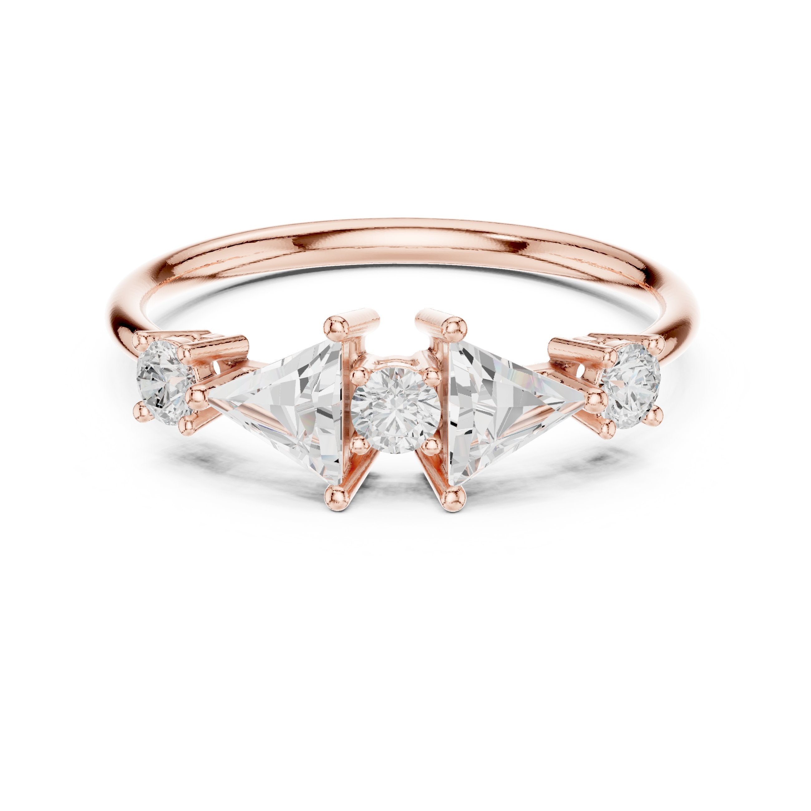 Round and Trillion Constellation Engagement Ring in Rose Gold - VYKA Diamonds